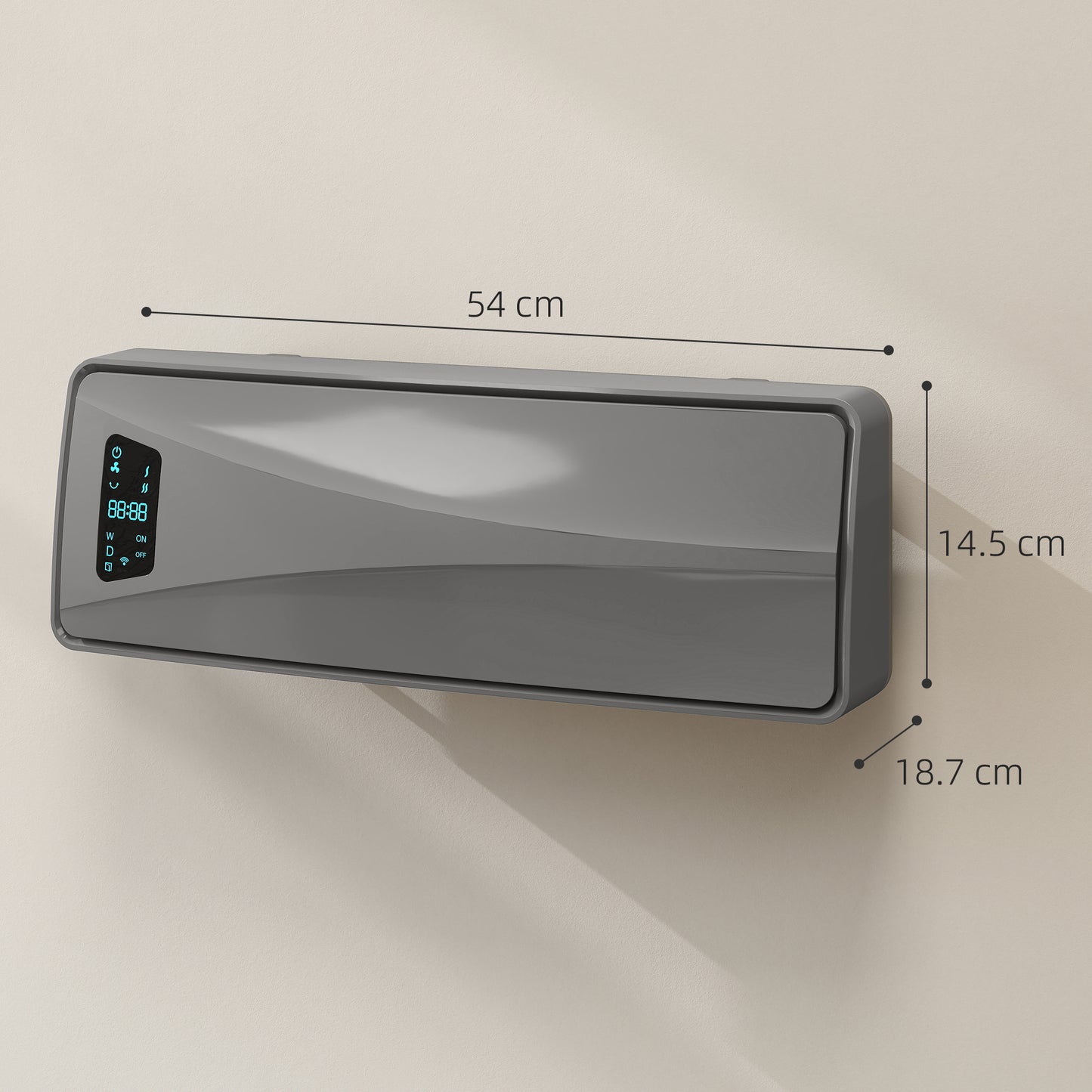 HOMCOM 2000W Ceramic Electric Heater with Fan, Adjustable Thermostat, Wall Mounted - Grey