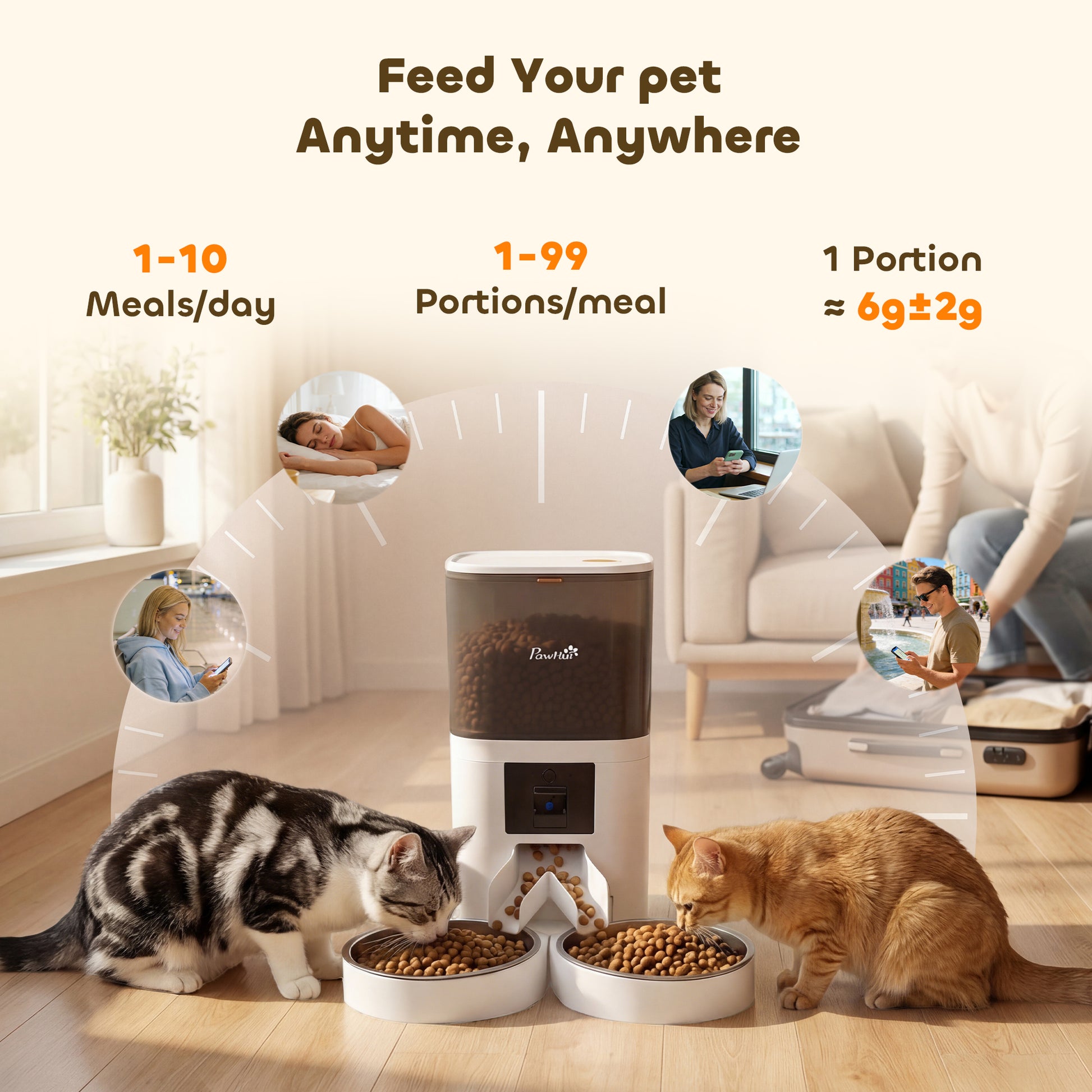 PawHut Automatic Cat Feeder for 2 Cats with HD Cameraï¼Œ2.4G & 5G WiFi Pet Food Dispenser 6L APP Control
