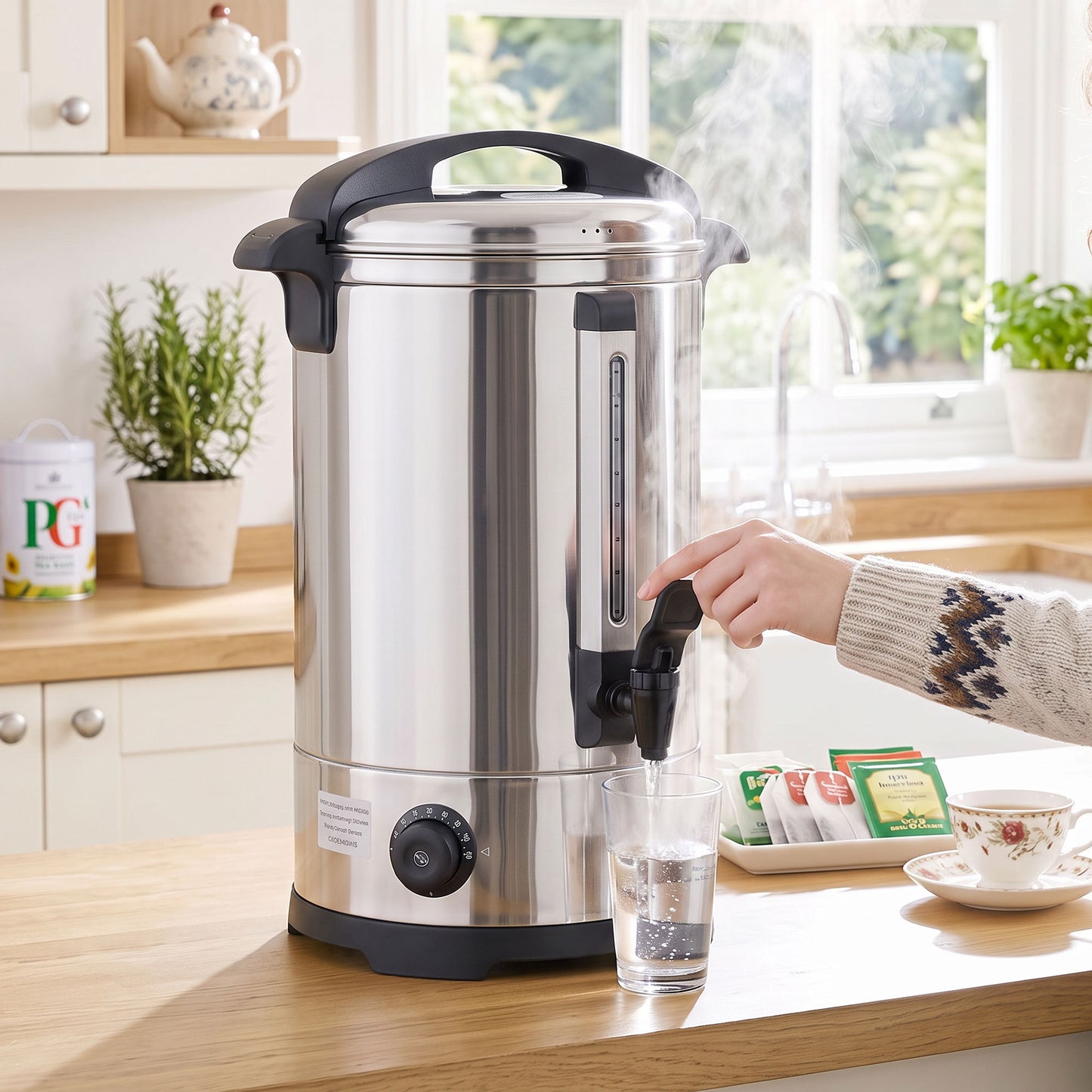 HOMCOM 13L Catering Urn, 2500W Stainless Steel Hot Water Boiler Dispenser with Thermostat, Keep Warm Function and Easy Pour Tap