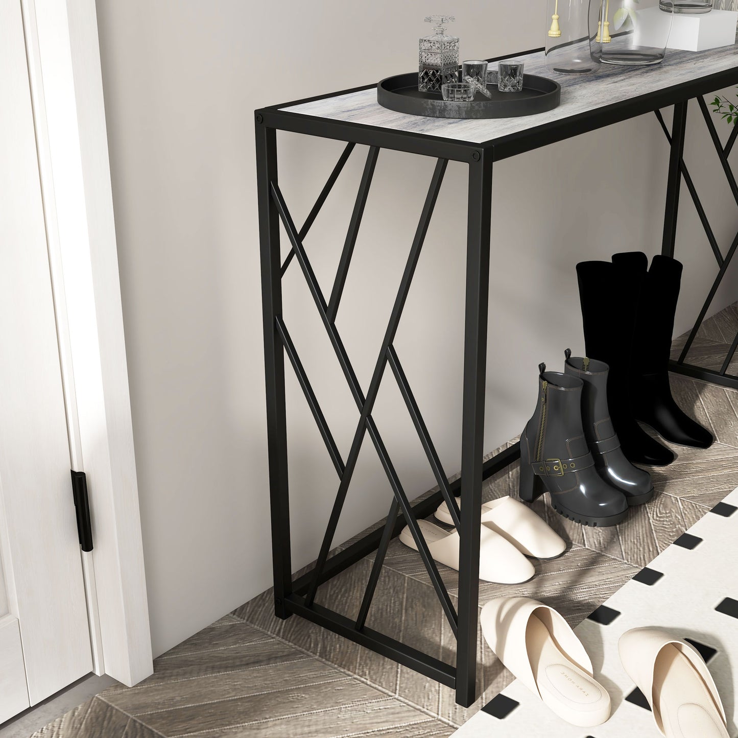 HOMCOM Console Table, Industrial Sofa Table with Metal Frame for Living Room, Hallway, 120Â cm, Grey