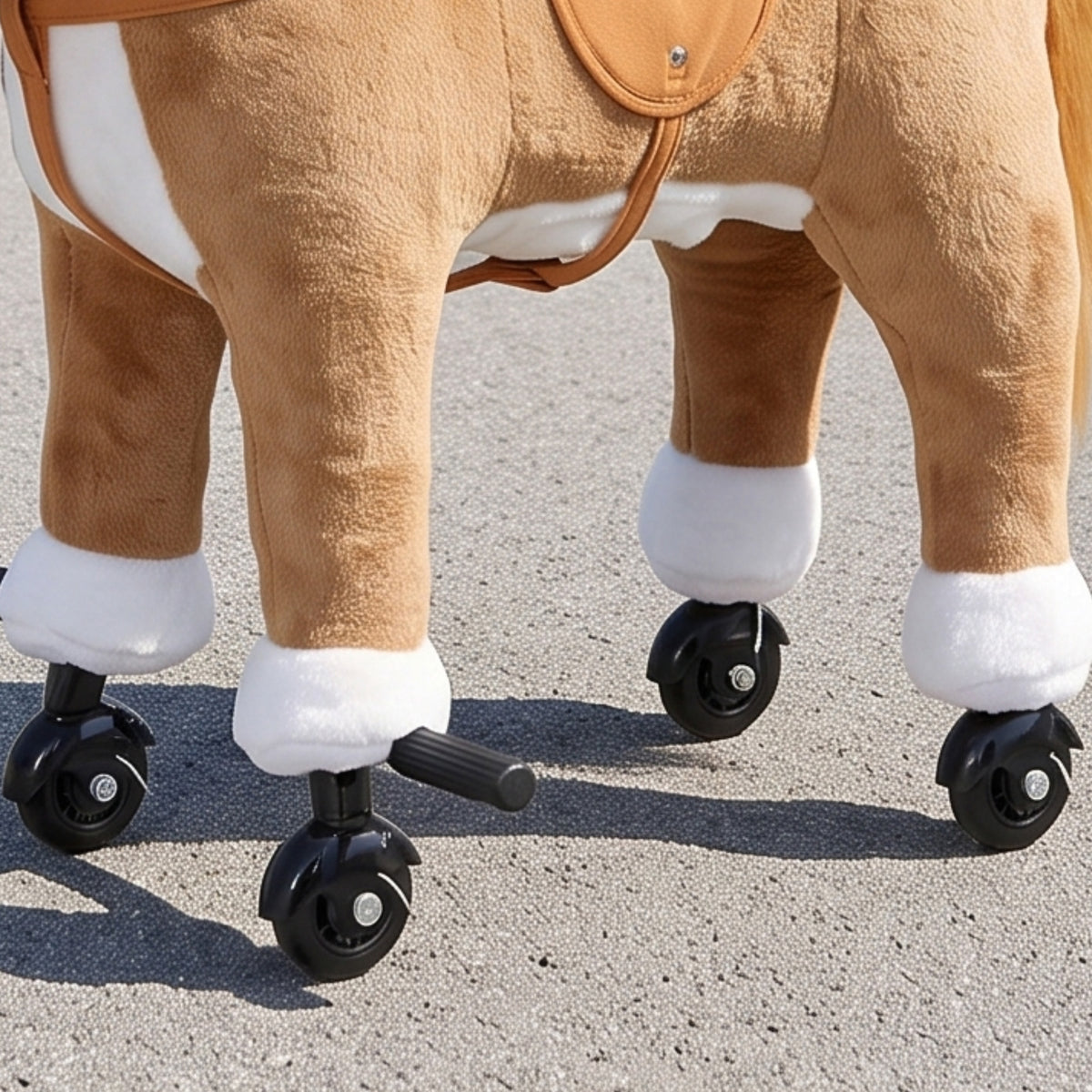 AIYAPLAY Rocking Horse, Plush Ride On Horse with Hoof Sounds, Music, Rolling Wheels and Pedal for 3-7 Years, Up to 50kg, Brown