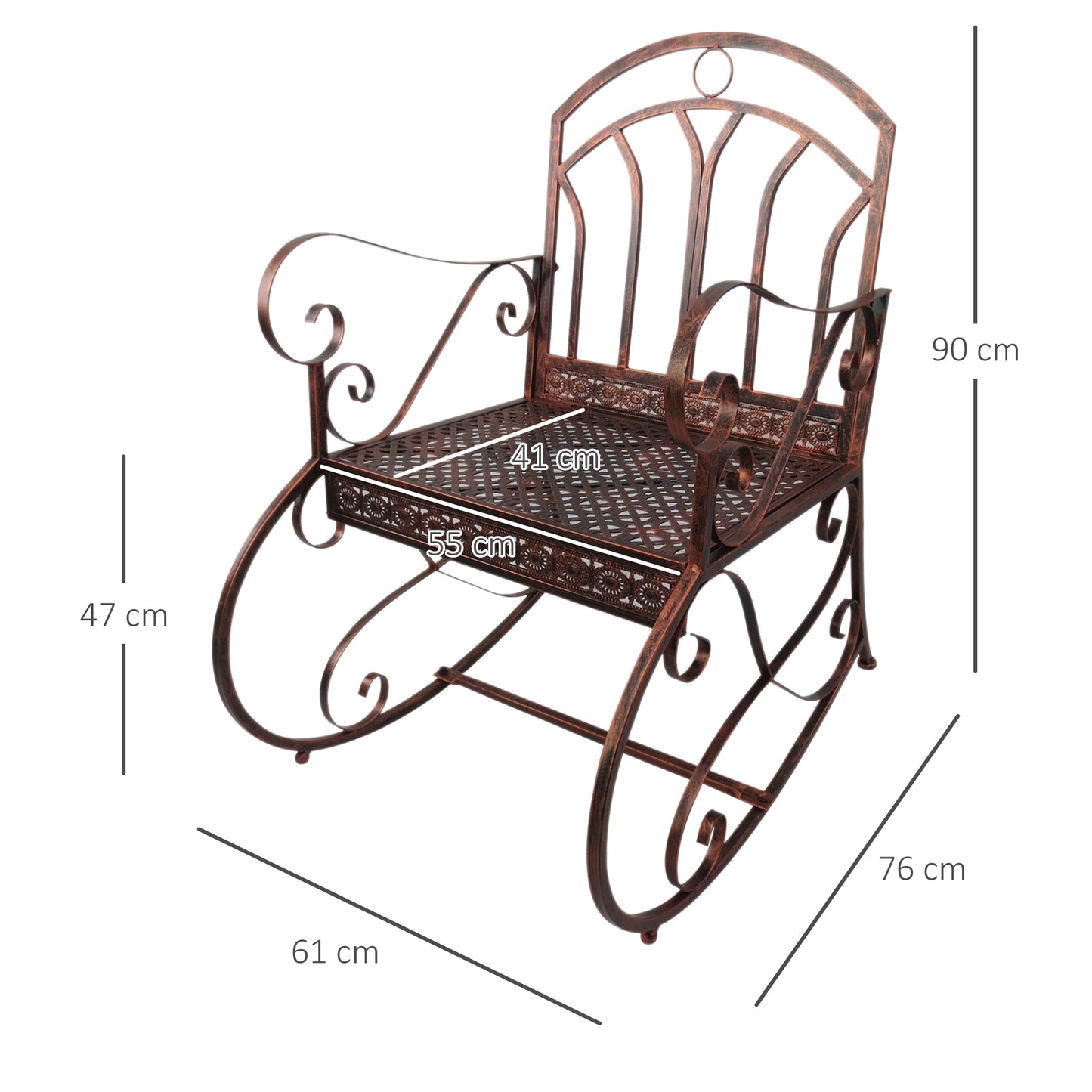 Outsunny Metal Single Chair 1 Seater Garden Outdoor Rocking Chair Vintage Style Bronze