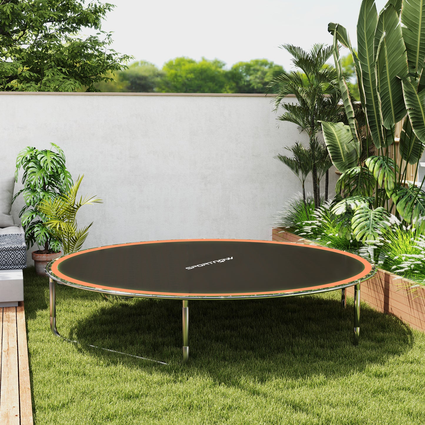 SPORTNOW Trampoline Replacement Mat with Spring Pull Tool, 42 V-Hooks, for 8ft Trampoline using 14cm Springs, Orange - LiamsBargains.co.uk