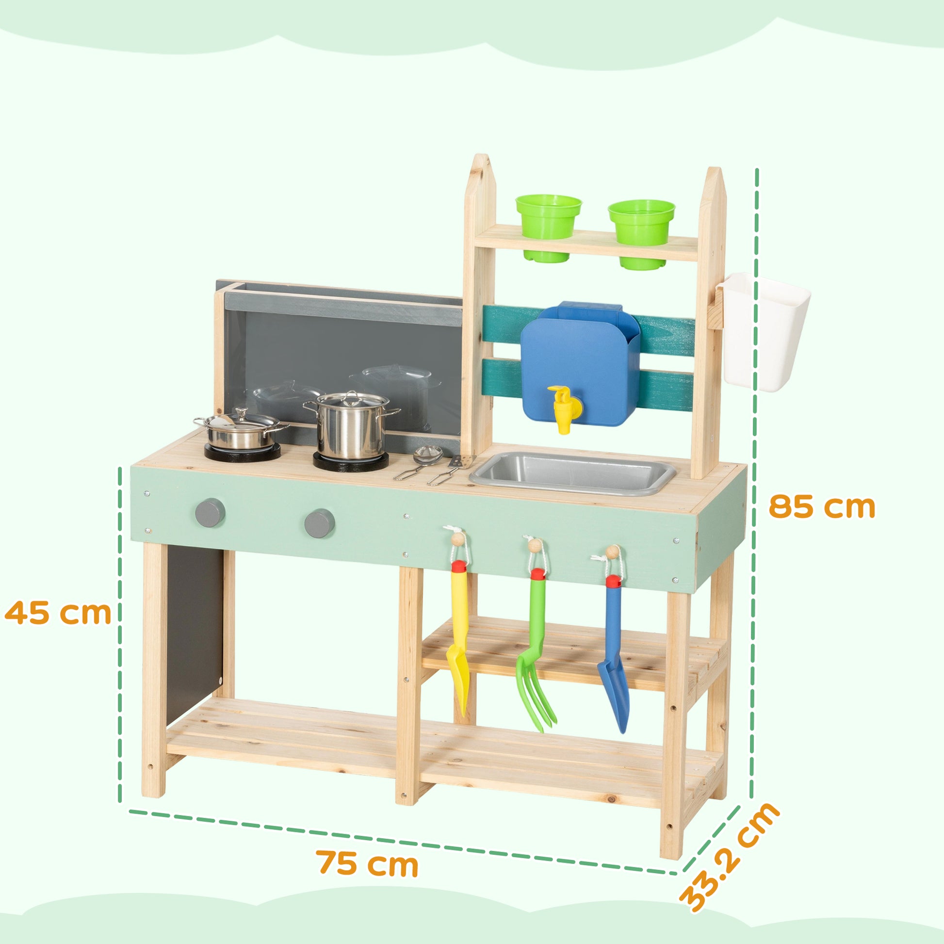 AIYAPLAY Mud Kitchen with Working Faucet, Kids Play Kitchen with Flower Pots, Kitchen Accessories, Planting Tools, Blue