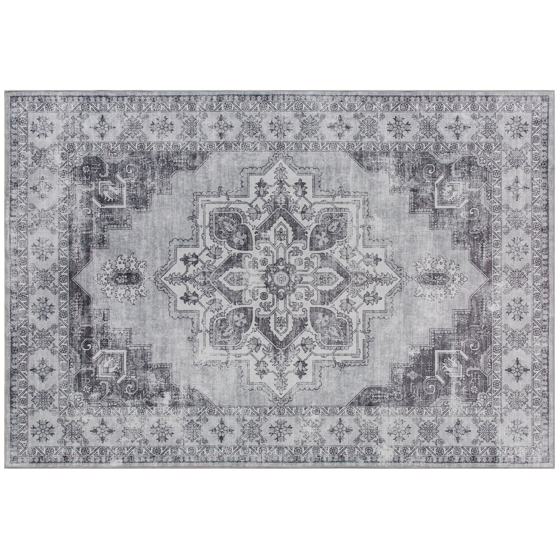 HOMCOM Vintage Area Rug, Non-Slip Washable Rug, Flannel Floor Carpet for Living Room, Bedroom, Dining Room, Home Office, 290 x 200 cm, Grey Default Title