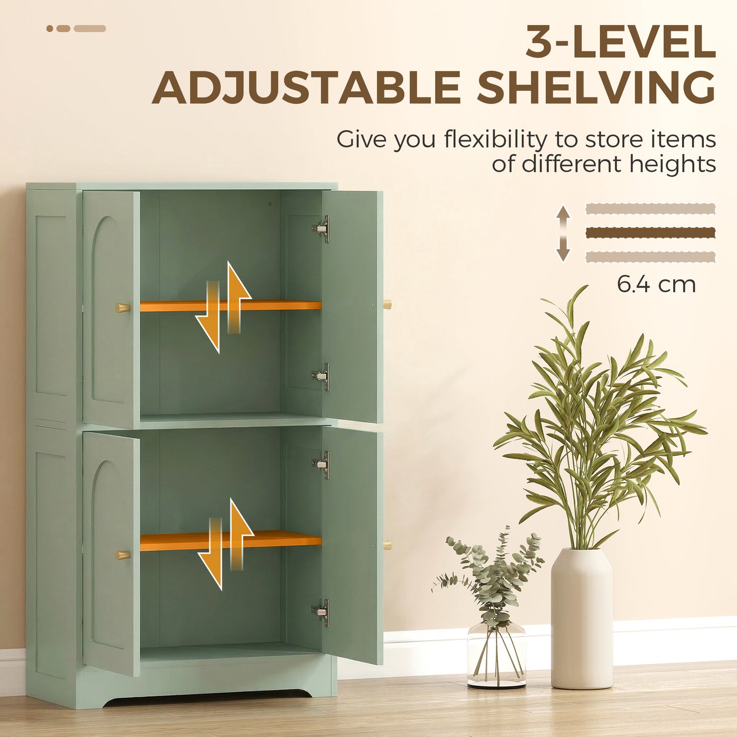 HOMCOM 4-Door Kitchen Storage Cabinet with Adjustable Shelves - Green