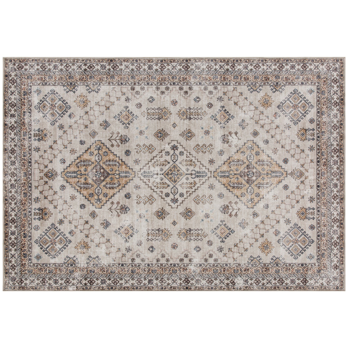 HOMCOM Vintage Area Rug, Non-Slip Washable Rug, Flannel Floor Carpet for Living Room, Bedroom, Dining Room, Home Office, 170 x 120 cm, Beige