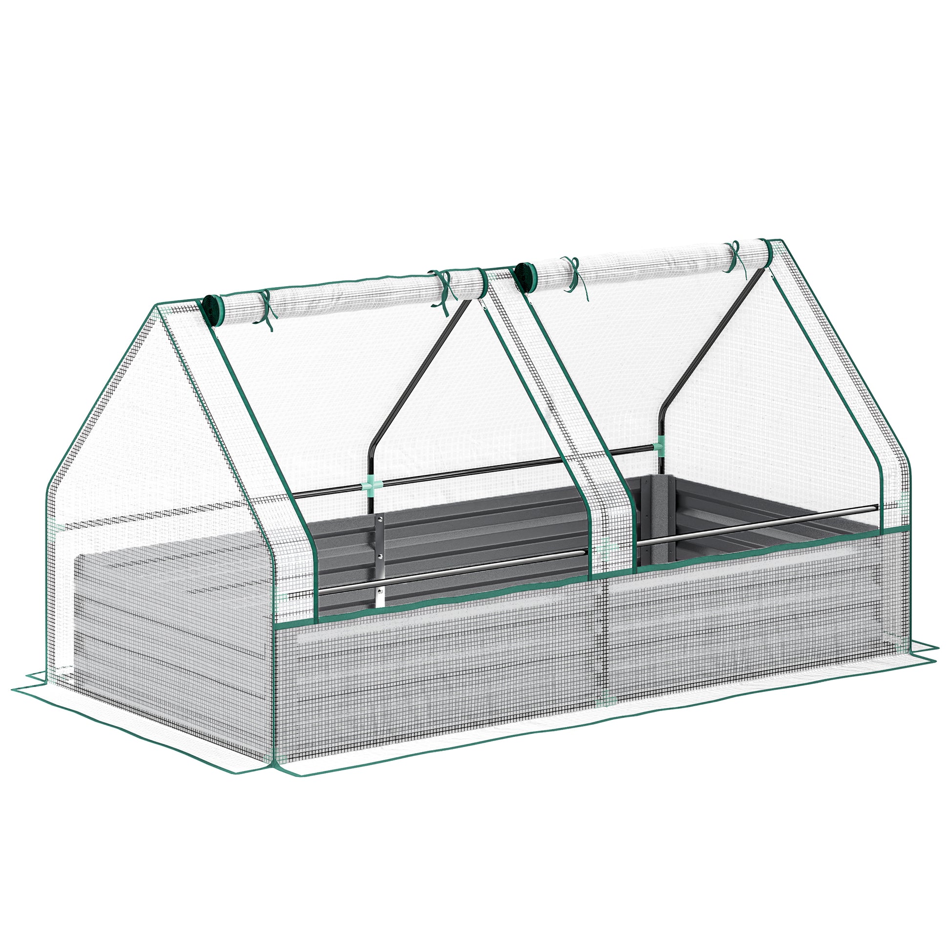 Outsunny Metal Planter Box with Cover, Raised Garden Bed with Greenhouse, for Herbs and Vegetables, White and Dark Grey