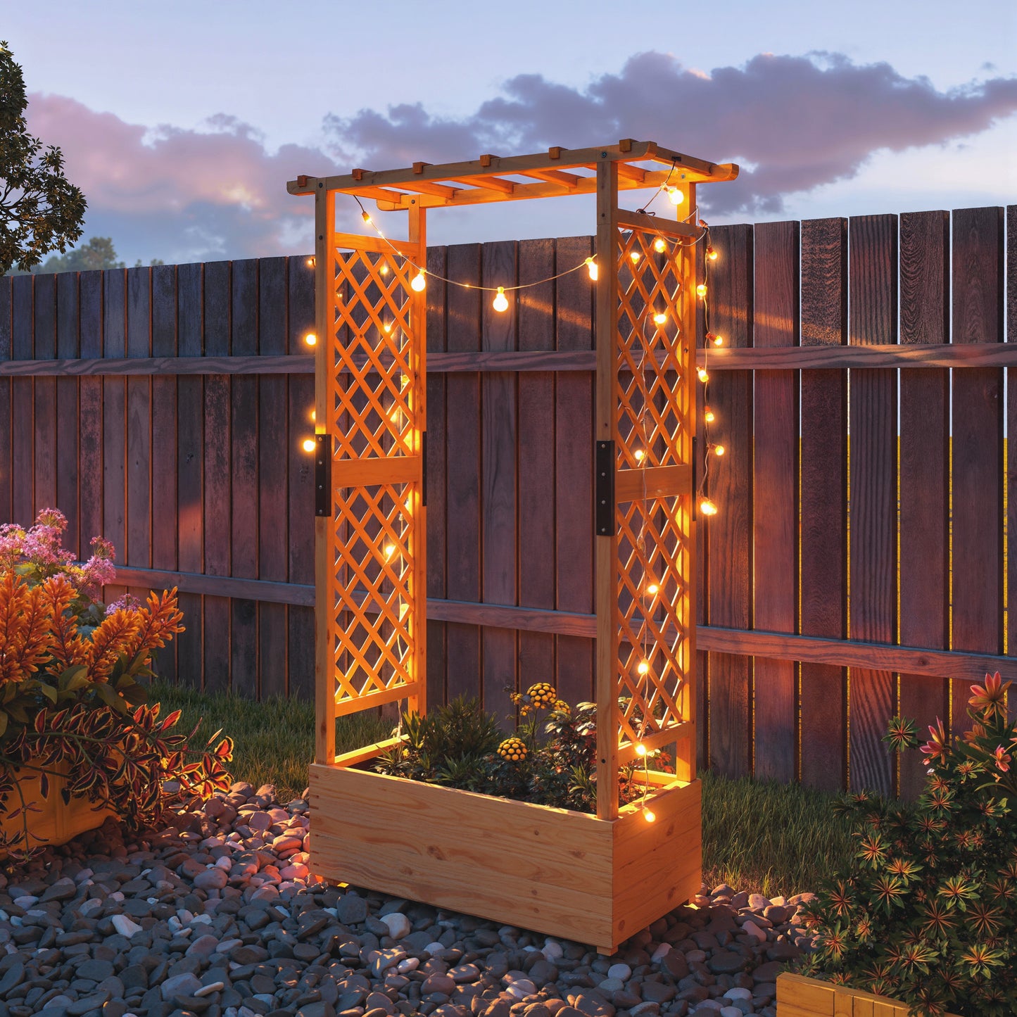 Outsunny Fir Wood 110 x 44 cm Planter and Trellis Garden Bed