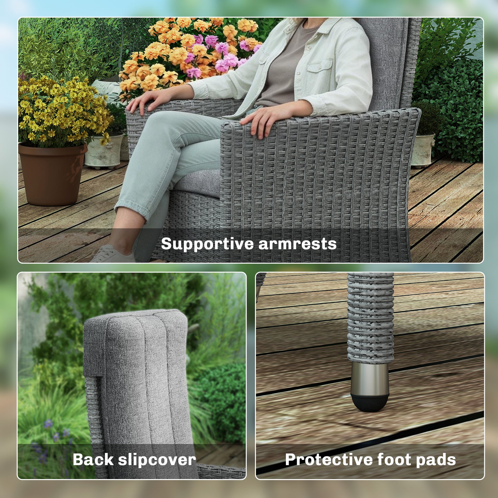 Outsunny 105Â°-150Â° Reclining Rattan Chair - Light Grey