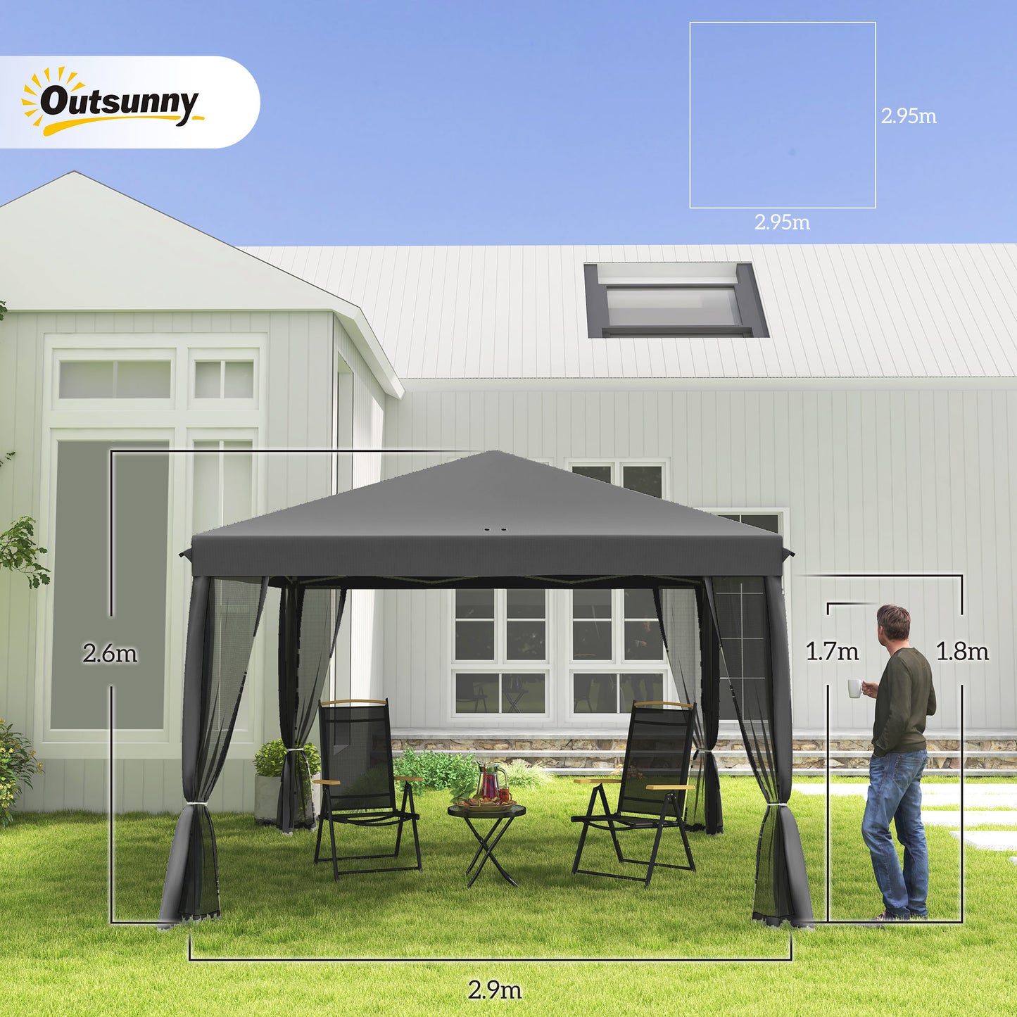 Outsunny 3 x 3Â m Pop Up Gazebo, 420D Garden Tent Canopy with Removable Mesh Sidewall Netting, Carry Bag for Garden Patio Outdoor, Light Grey