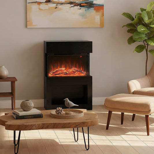 HOMCOM Electric Fireplace with 3D Flame Effect, 6 Colours & 3 Brightness Levels, 1000W/2000W Black Electric Fire and Mantel Reach up to 30ãŽ¡ Space with Remote & Timer, 3 Sided View for Living Room