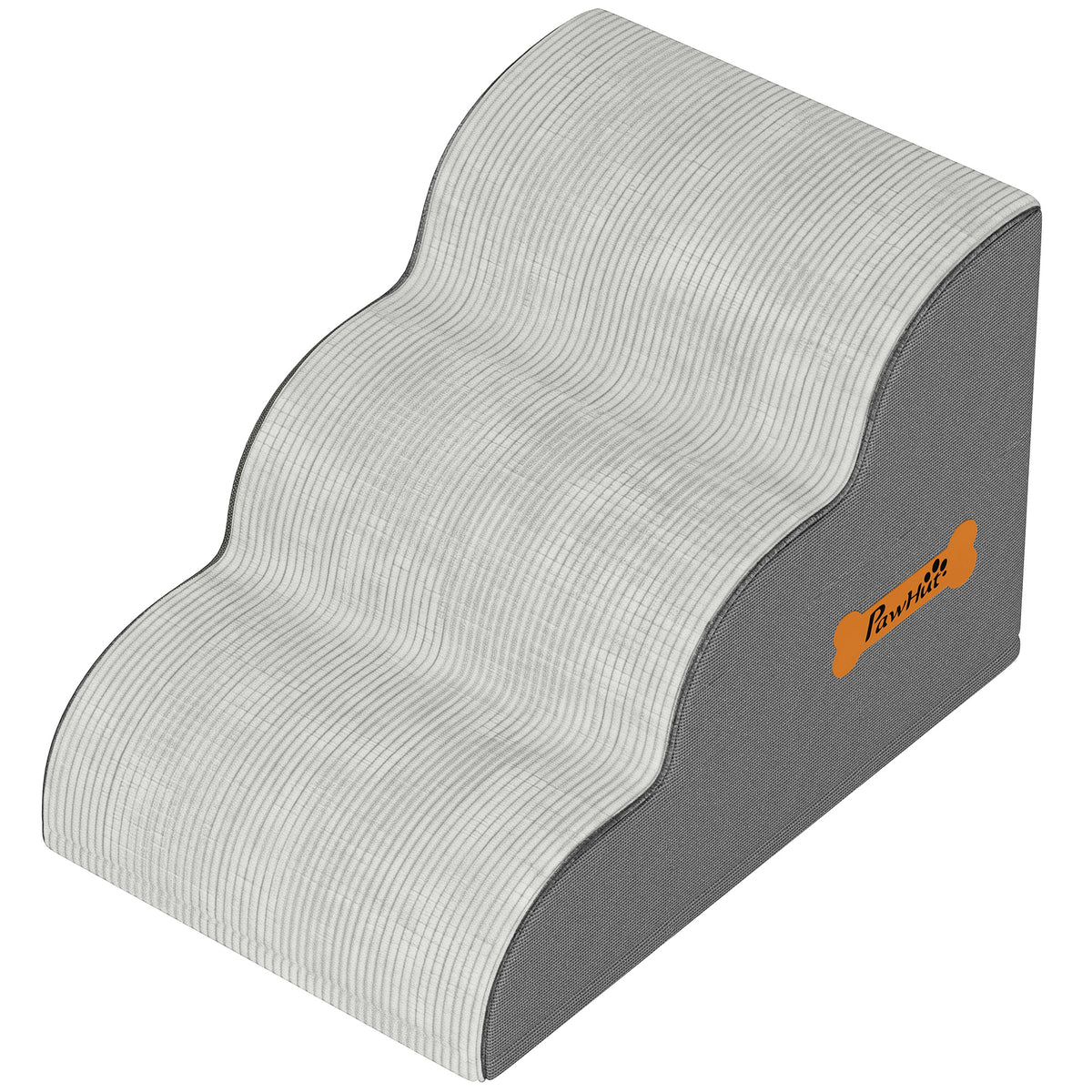 PawHut Dog Steps for Bed and Sofa, 3-Step Non-Slip Dog Stairs with Removable Washable Cover, Carry Handle, Light Grey Default Title