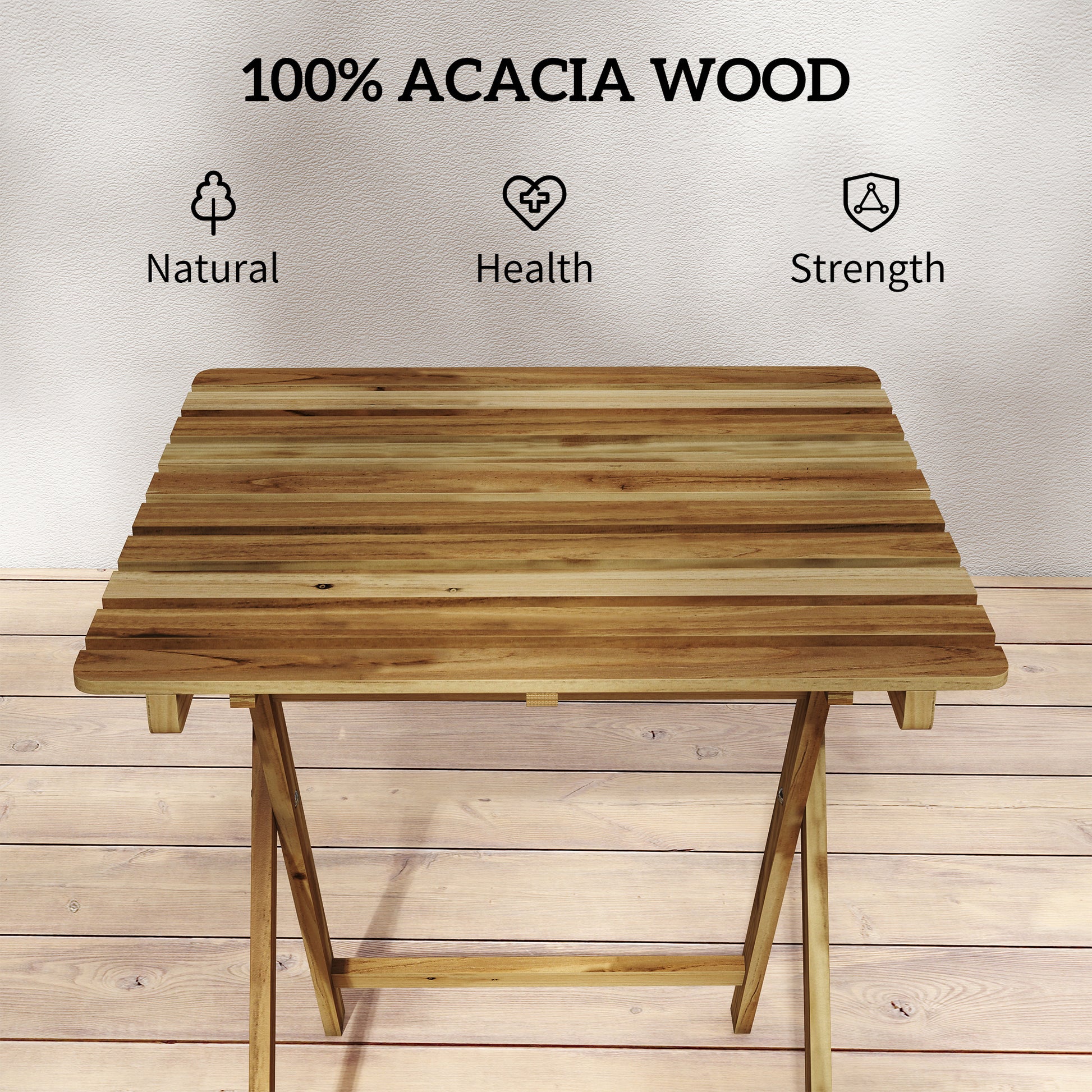 Outsunny Outdoor Coffee Table Foldable Wooden Garden Table for Patio Balcony Natural Wood