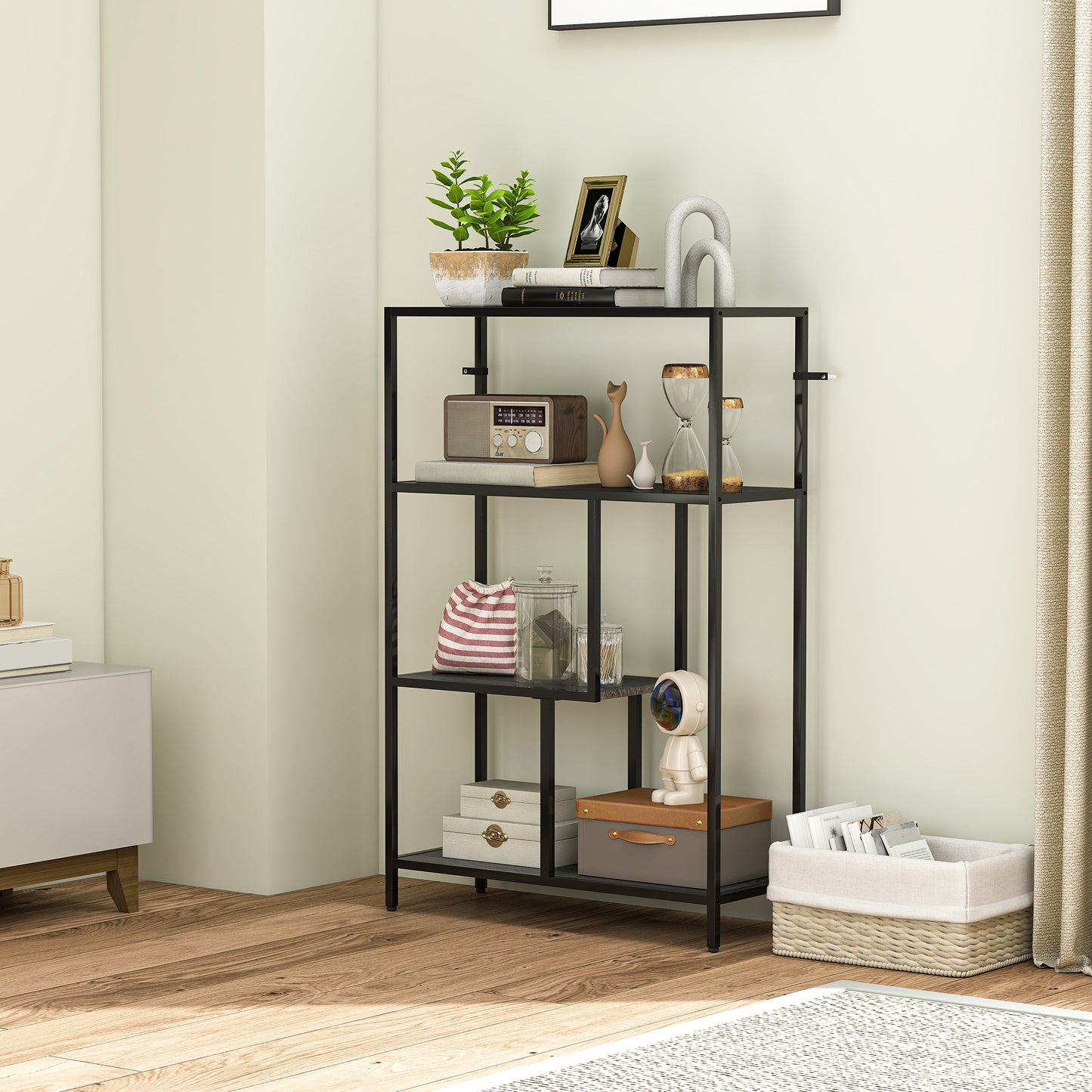 HOMCOM 4-Tier Bookshelf with Open Shelves - Charcoal Grey