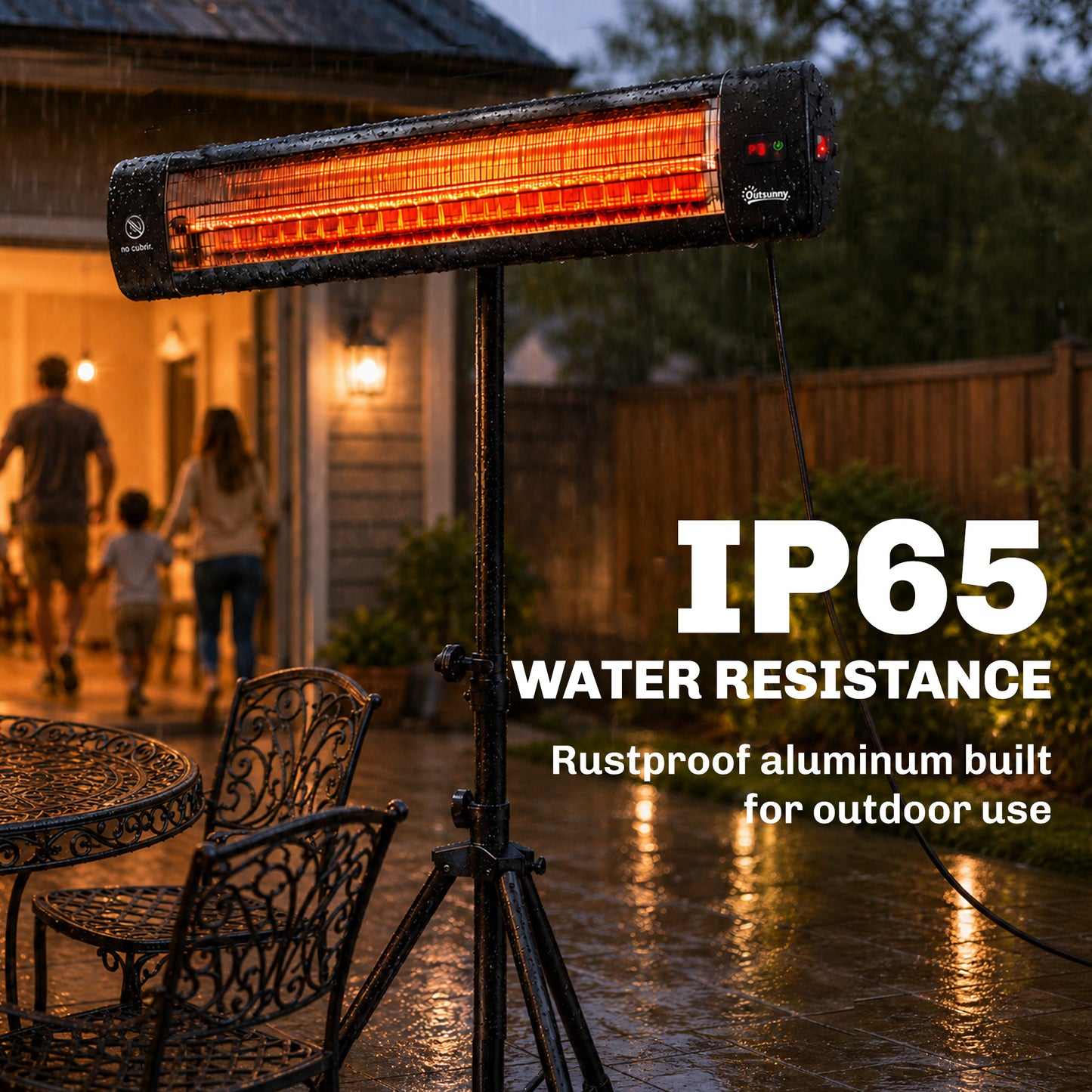 Outsunny 2500 W Electric Infrared Patio Heater, IP65 Outdoor Garden Heater with Tripod, 3 Heat Settings, 24H Timer, Black
