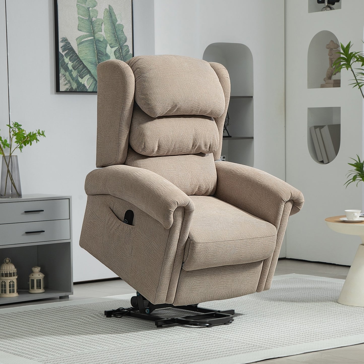 HOMCOM Velvet-Feel Electric Riser Recliner Chair - Khaki