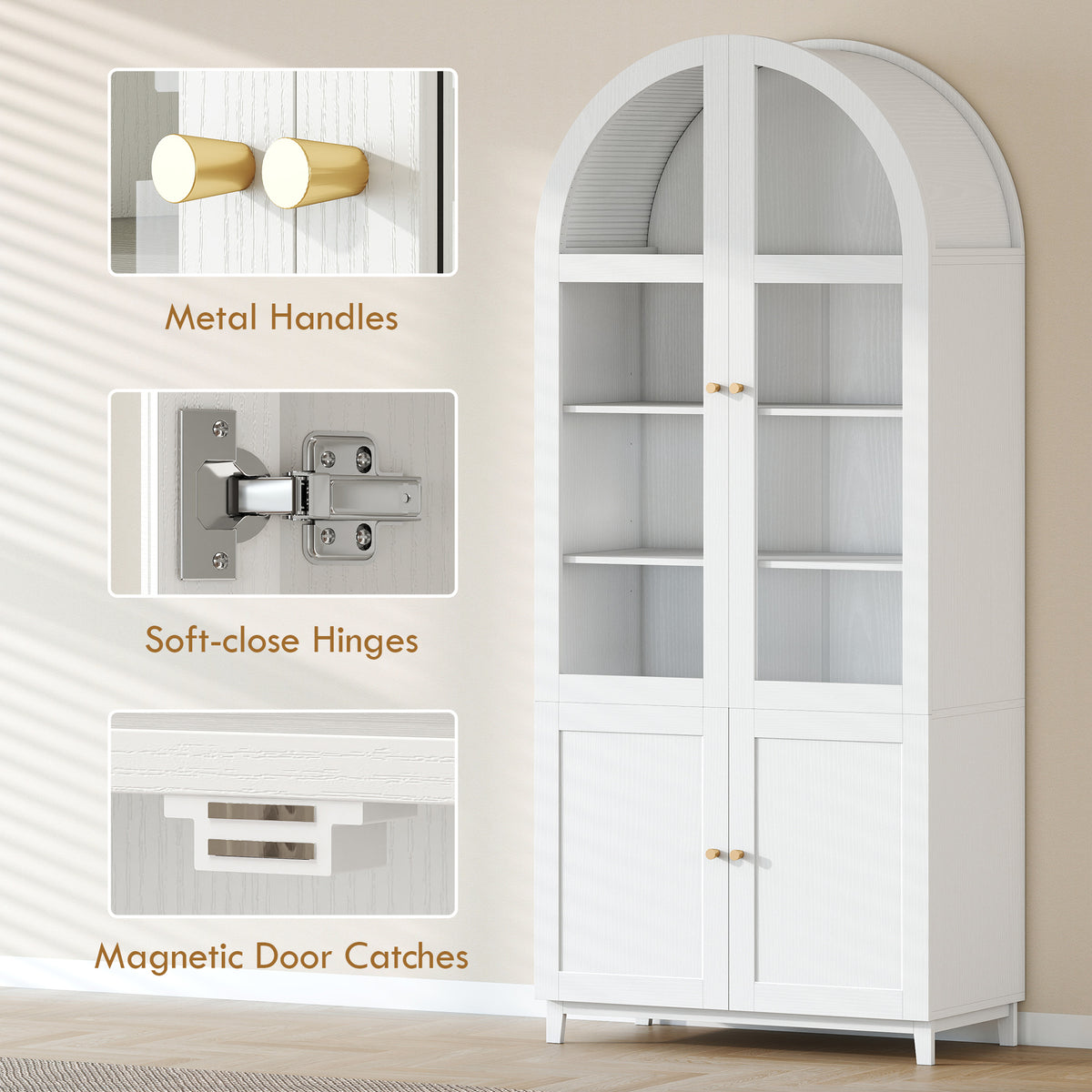 HOMCOM 180cm Tall Kitchen Cupboard, Storage Cabinet with Adjustable Shelves, Acrylic Doors for Living Room, Dining Room, White