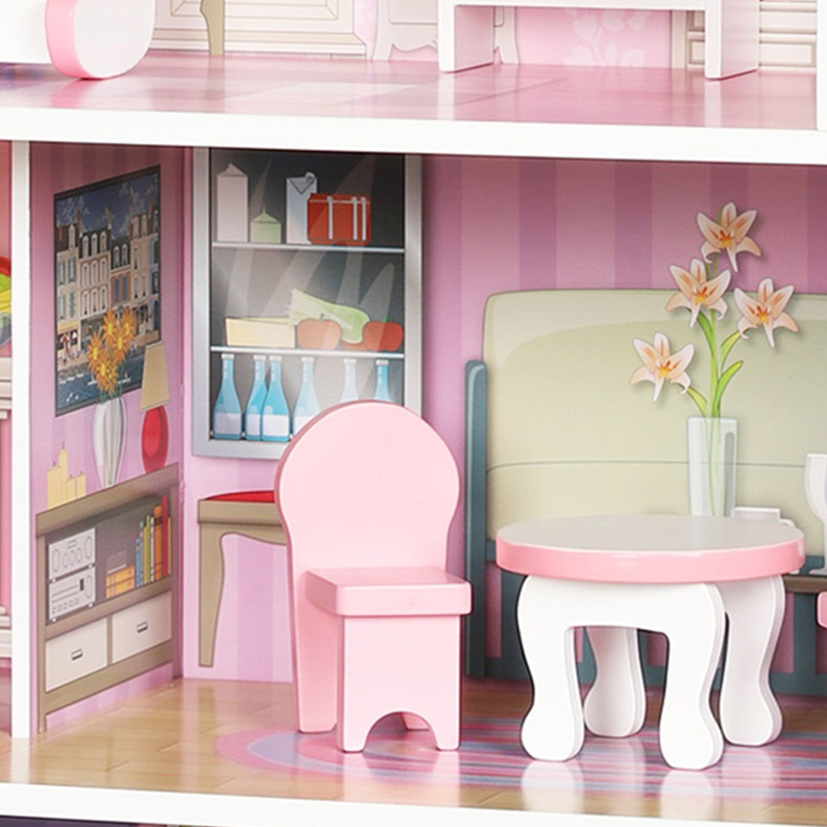 AIYAPLAY Dolls House, 6 Rooms Modern Dollhouse with LED Lights, 8 Furniture Pieces, 3-Level Playhouse Gift for Kids 3-6 Years