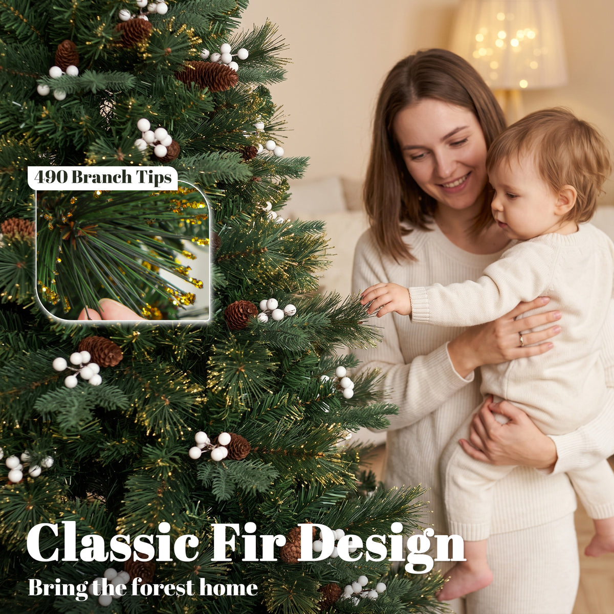 HOMCOM 5ft Artificial Christmas Tree, Fir Hinged Xmas Tree with 490 Branch Tips, Foldable Metal Stand, Easy Assembly, Green