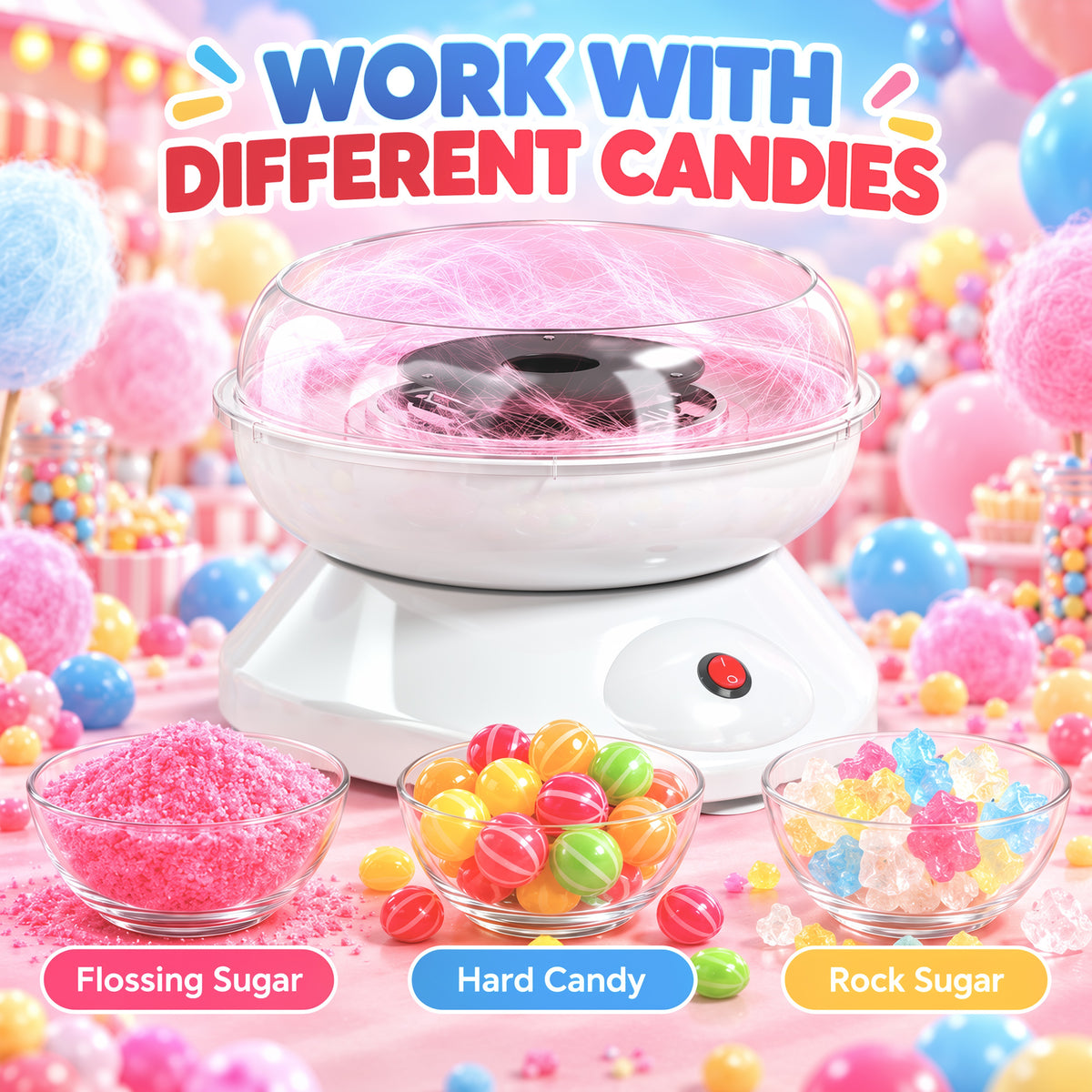 HOMCOM Candy Floss Maker, Quick Making Electric Cotton Floss Machine with 10 Bamboo Sticks, White