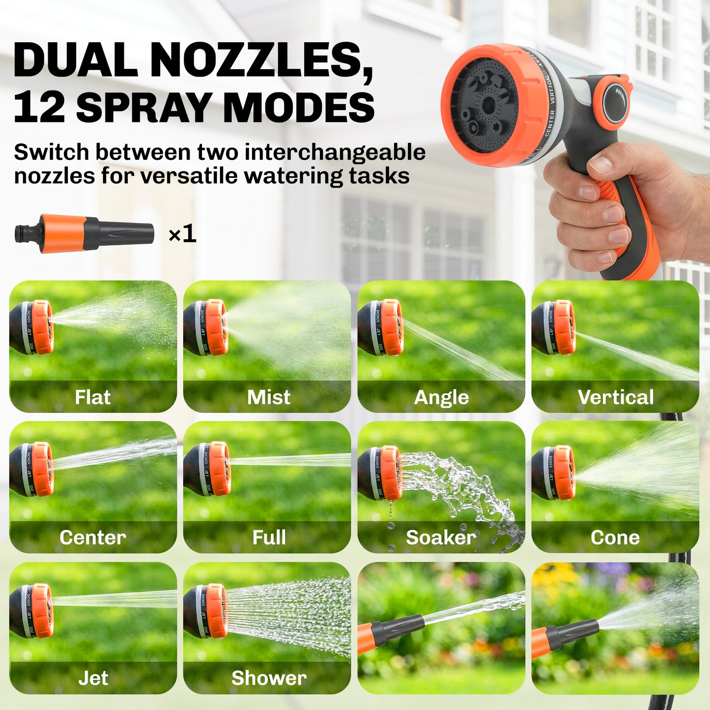 Outsunny 28+2m Retractable Hose Reel Wall Mounted with Auto Retraction, Self-Locking, Slow Return System, 12-Pattern Nozzles