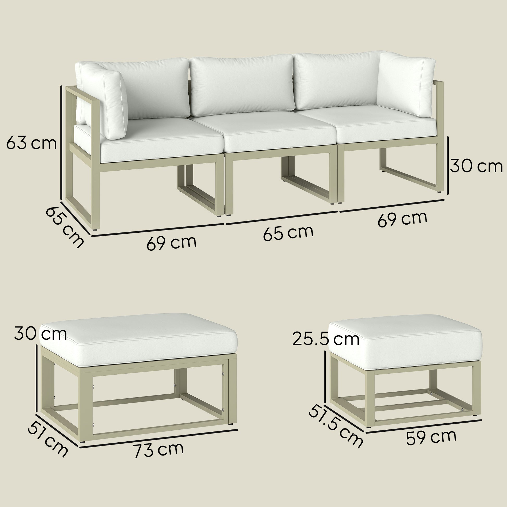 Outsunny Garden Daybed, 6 Piece Outdoor Sectional Sofa Set, Aluminium Patio Conversation Furniture Set with Coffee Table