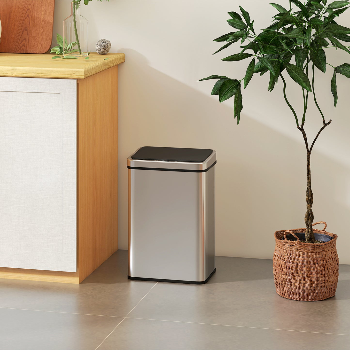 HOMCOM 40L Sensor Bin with Soft-Close Lid, Stainless Steel Automatic Touchless Motion Sensor Kitchen Bin, Silver Tone