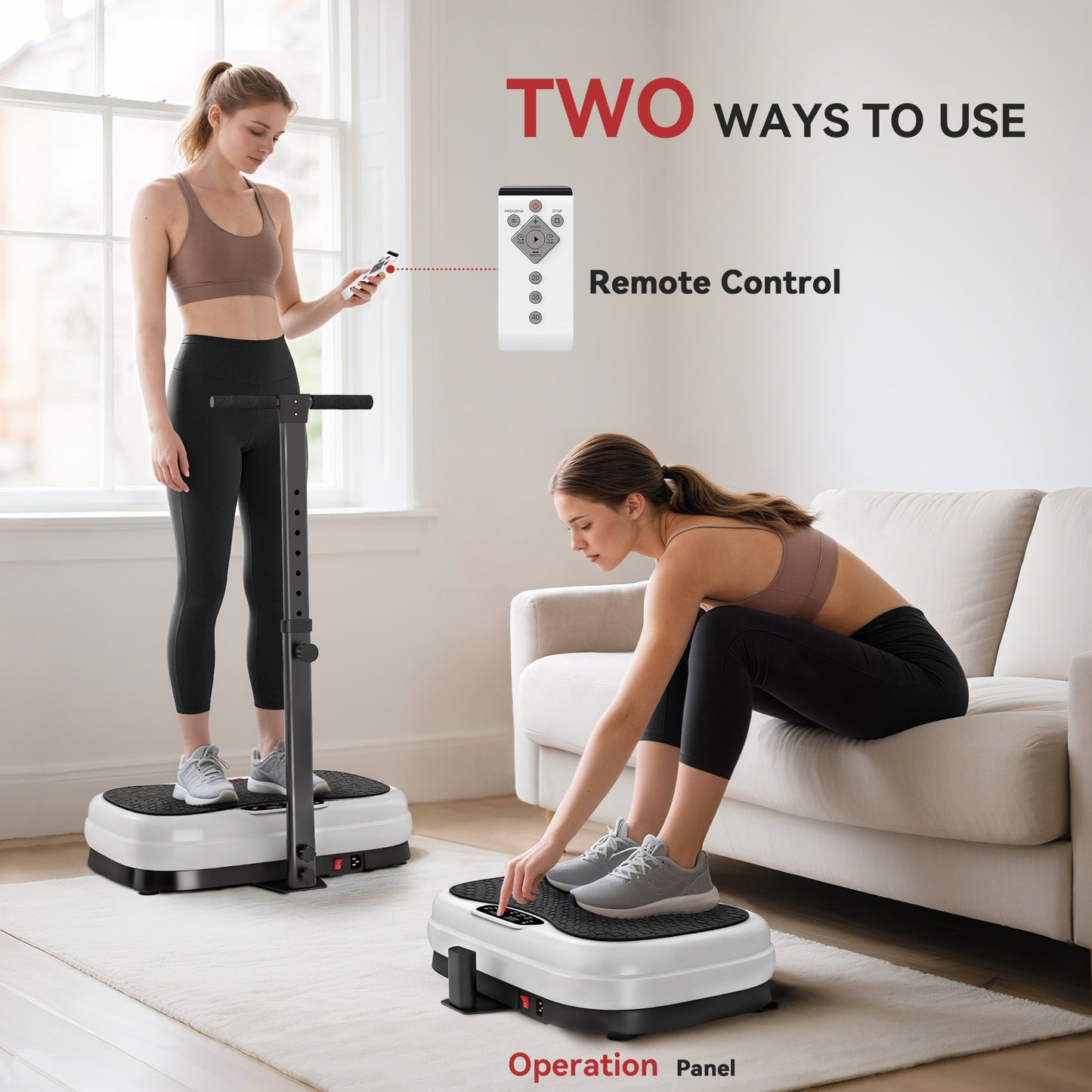 SPORTNOW Vibration Plate Exercise Machine, Quiet Vibrating Plate for Weight Loss and Lymphatic Drainage with Adjustable & Removable Handle, Remote Control, Auto or Manual Speeds