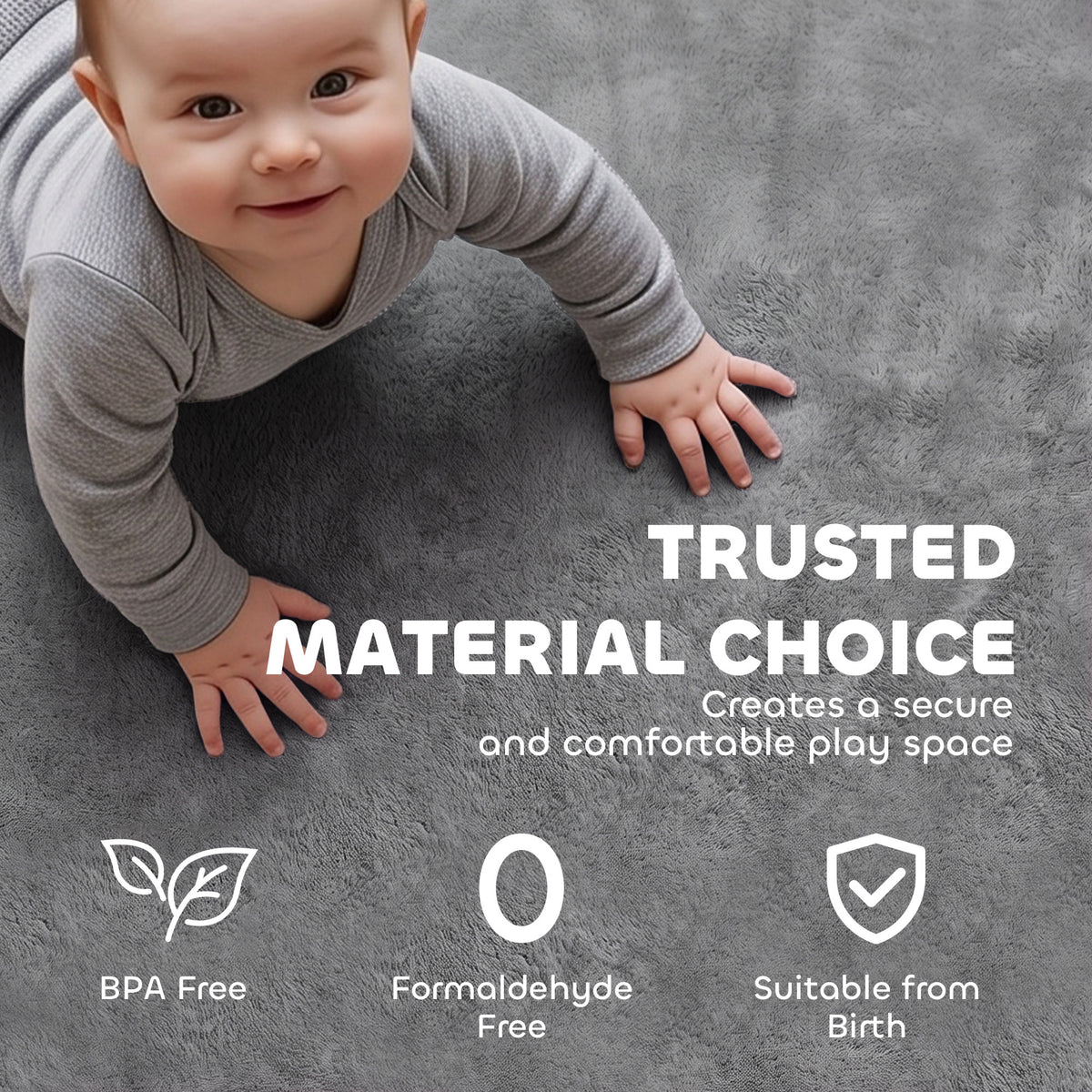 AIYAPLAY Baby Play Mat, 3CM Thick Foam Playmat Rug, Soft Flannel, Non-Slip, Water Resistant, Easy Care, 127 x 127 cm, Dark Grey