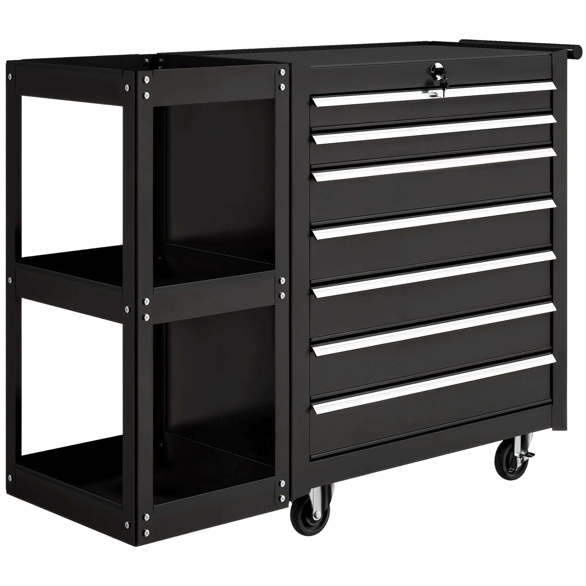 HOMCOM Lockable Steel Tool Chest on Wheels, 7 Drawer Tool Box with Handle for Workshop, Garage, Black Default Title