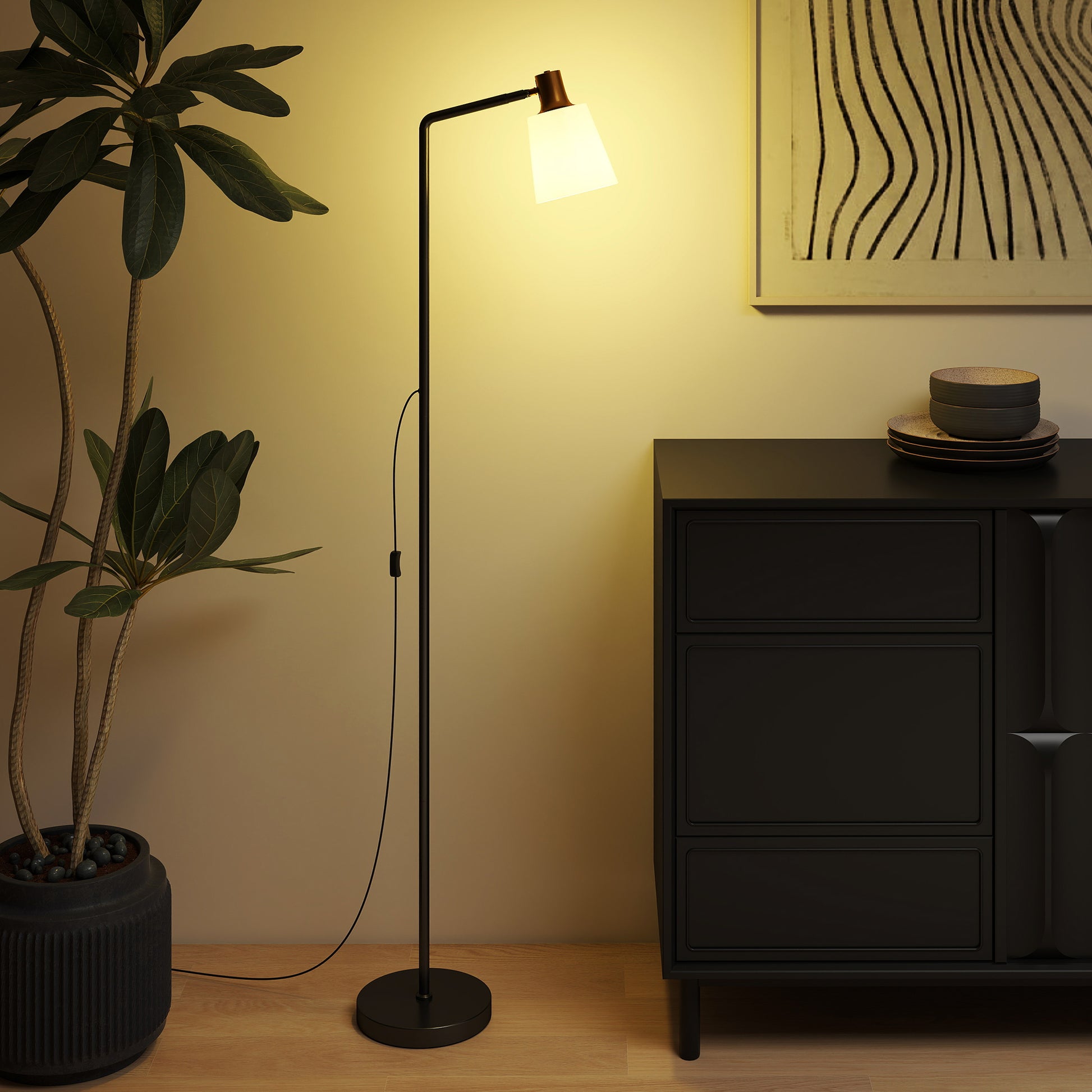 HOMCOM Floor Lamp with 350Â° Rotatable Head, Modern Standing Lamp with 3000K/4000K/6500K Colour Temperatures for Living Room Office, Black