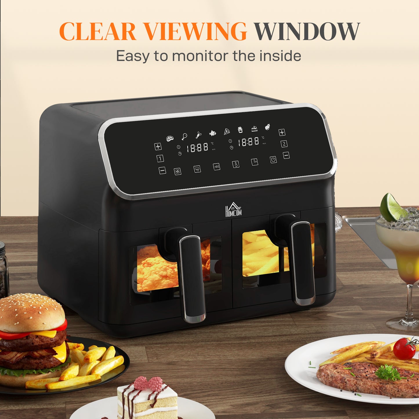 HOMCOM 8L Dual Basket Air Fryer, 80-200â„ƒ, with Sync Function - Black/Silver