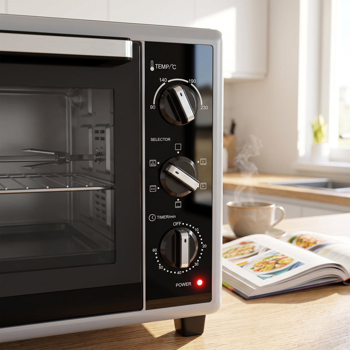 HOMCOM 36L Mini Oven with Convection, Electric Countertop Cooker with Rotisserie, 90â€“230Â°C Adjustable Temperature, 1500 W
