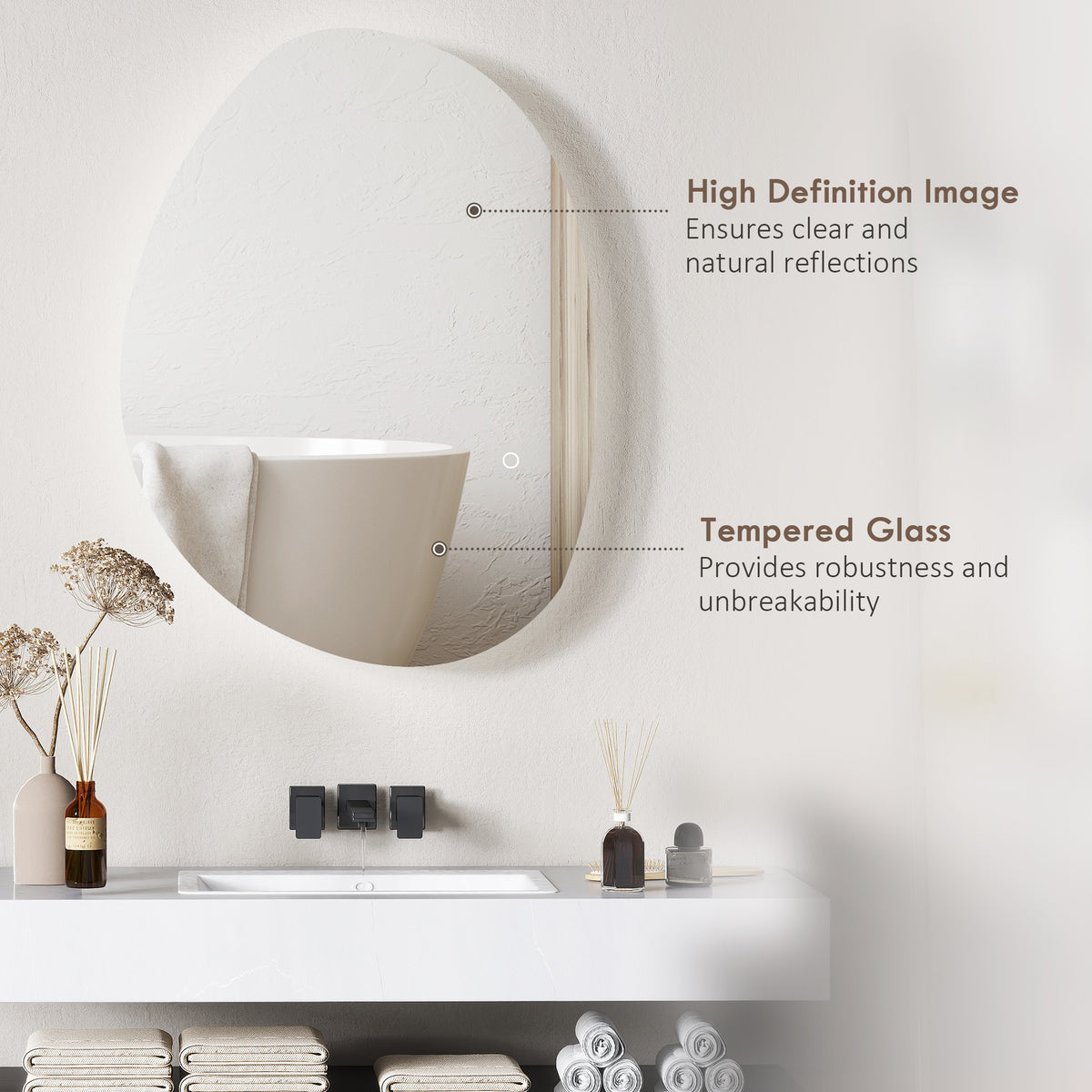 HOMCOM 70x50cm Bathroom Mirror with LED Lights, 3 Colours Dimmable, Anti-Fog, Memory & Touch Switch, IP44