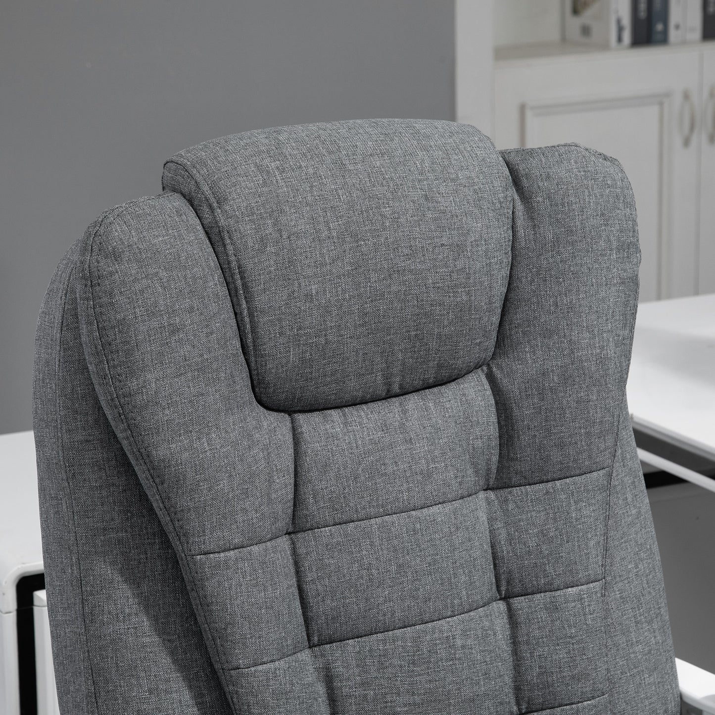 Vinsetto Office Chair, Computer Desk Chair, Linen Fabric Swivel Rolling Task Chair with Large Soft Padded Cushion, 135Â° Reclining Backrest and Retractable Footrest, Grey