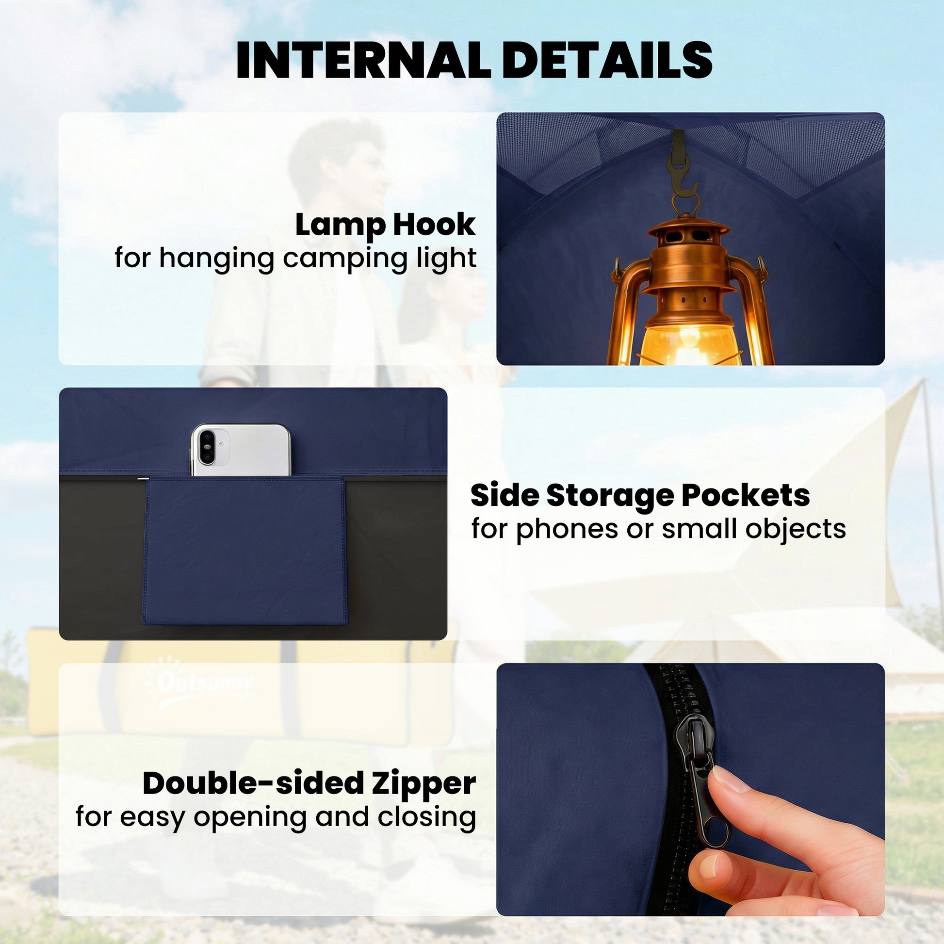 Outsunny 2 Person Camping Tent, Dome Tent with Zipped Doors, Storage Pocket, Portable Handy Bag, Navy Blue