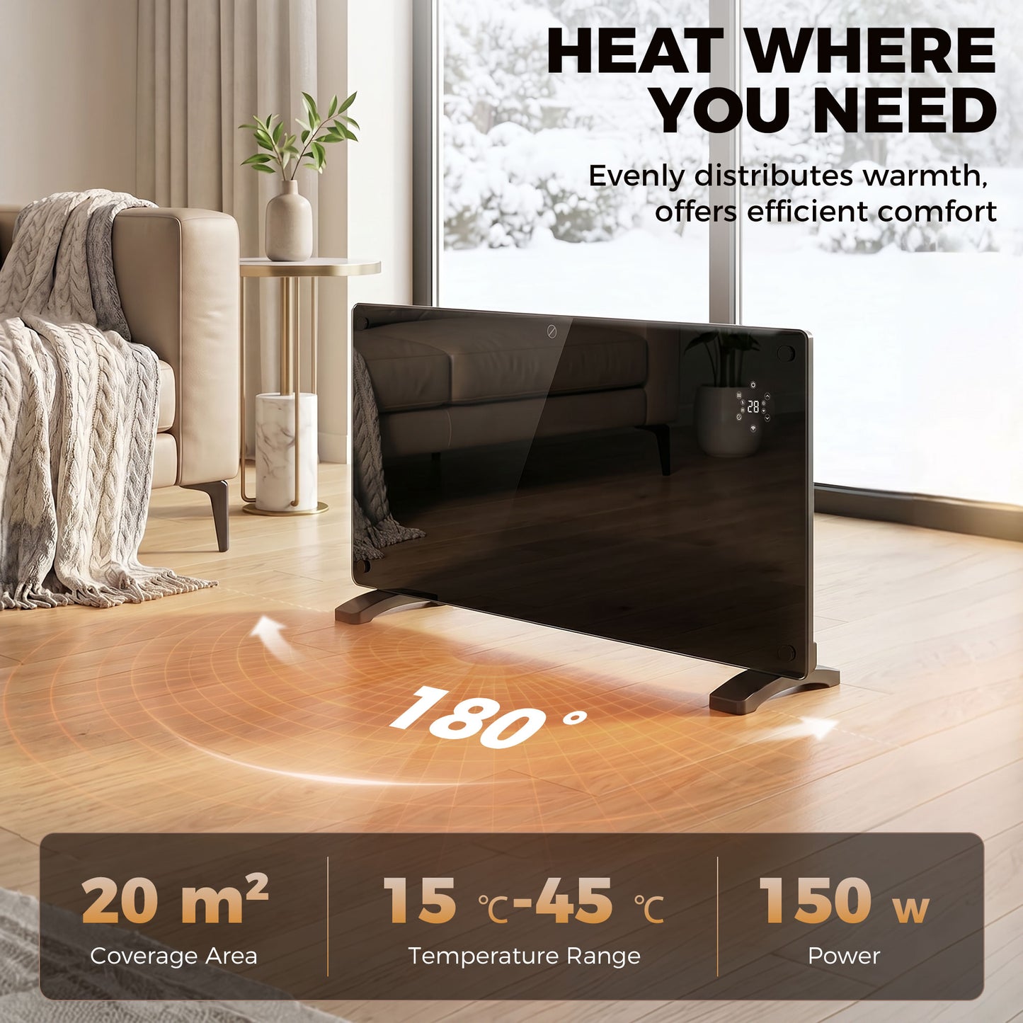 HOMCOM 1500W 5-35â„ƒ Smart Control Heater - Black