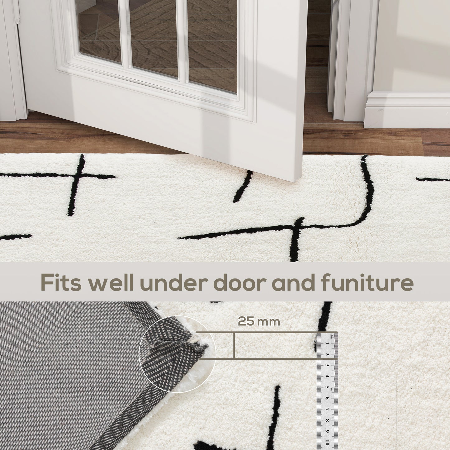 HOMCOM Modern Fluffy Area Rug, Geometric Pattern Washable Rug, Soft High Pile Floor Carpet for Living Room, Bedroom, Dining Room, Home Office, 170 x 120 cm, Cream