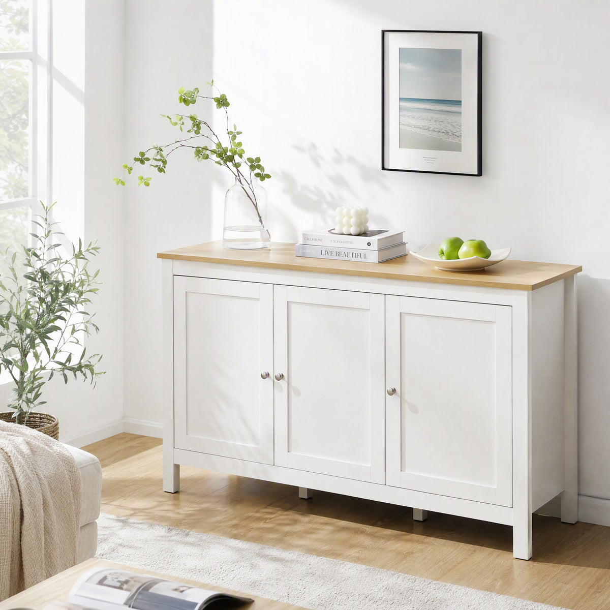 HOMCOM Sideboard, Buffet Cabinet with Doors and Adjustable Shelves for Living Room, Entryway, White