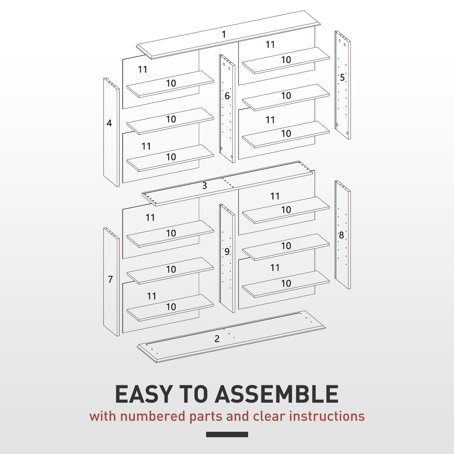 HOMCOM 16-Compartment Media Shelf - Black