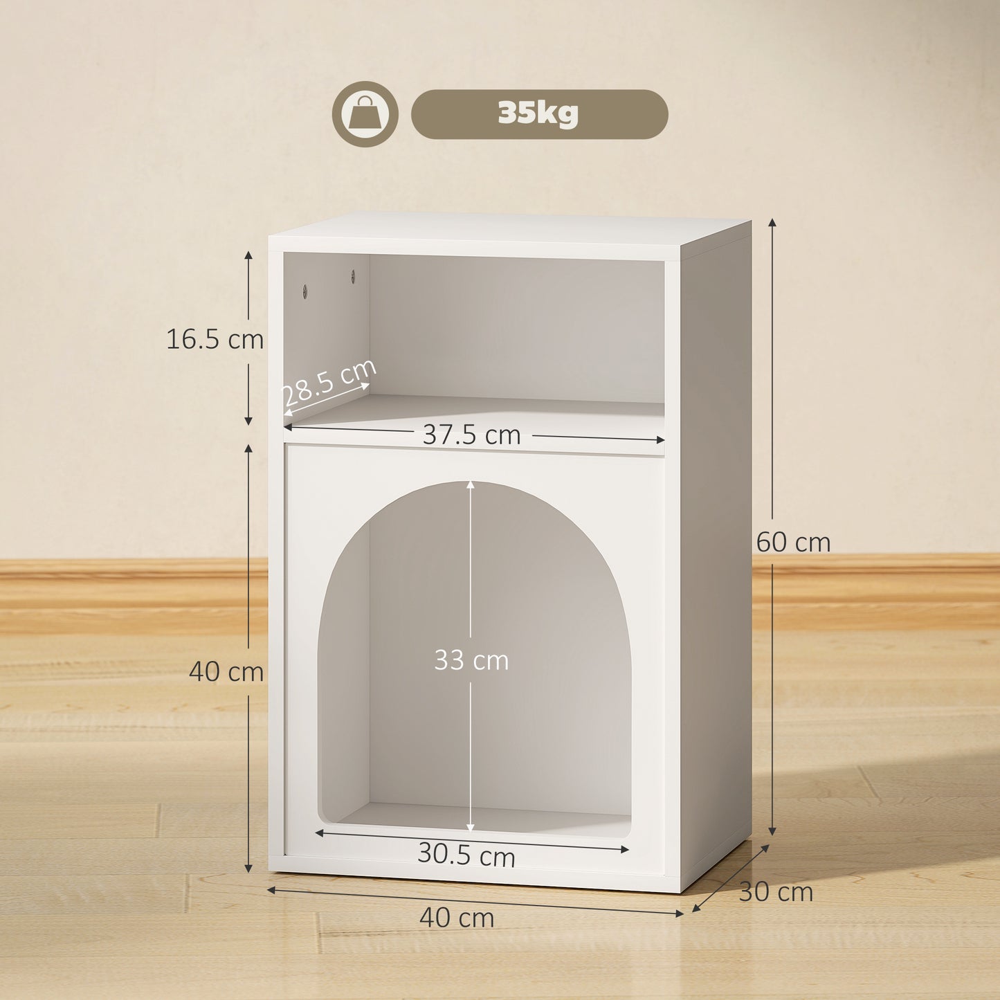 HOMCOM Bedside Table with 2 Open Compartments - White