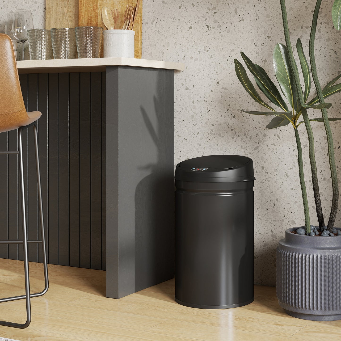 HOMCOM 30L Stainless Steel Sensor Bin - Black