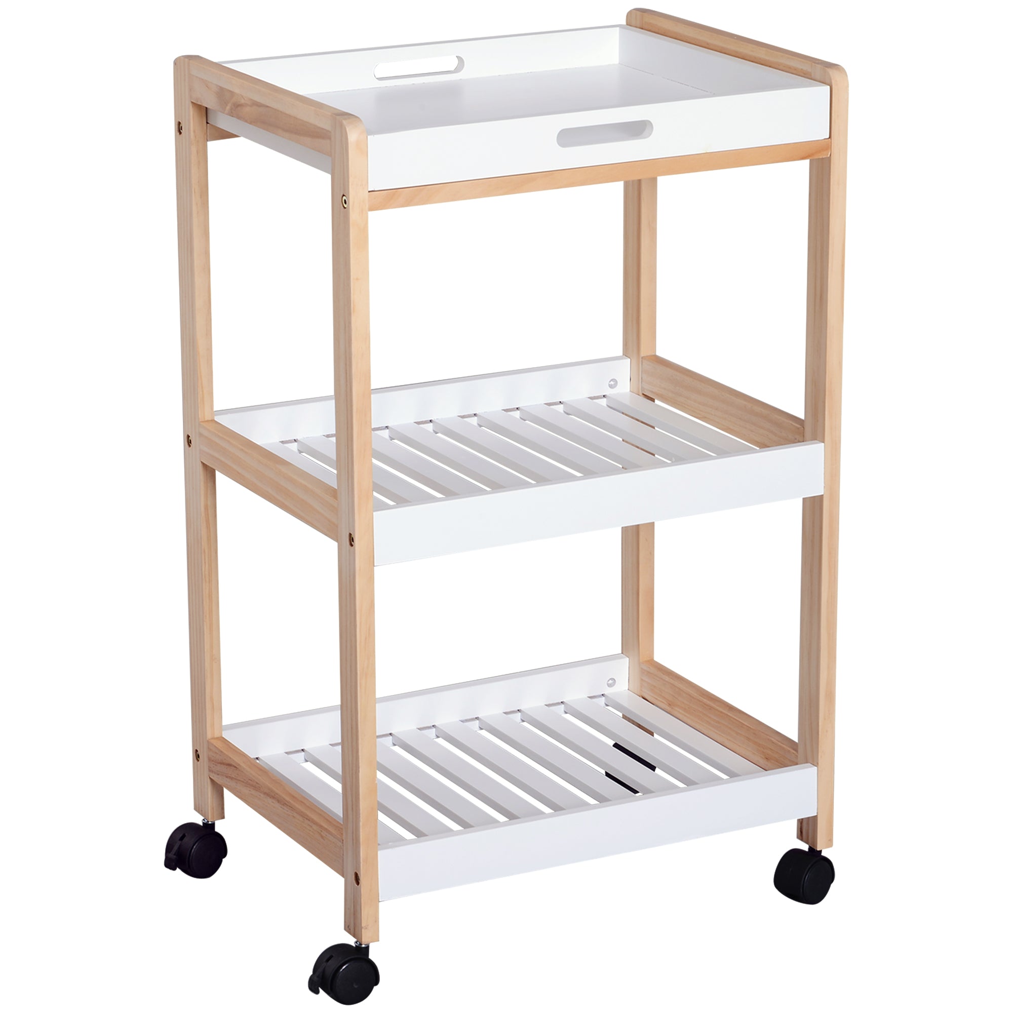 HOMCOM 3-Tier Mobile Kitchen Trolley Cart Storage Shelves Rack Rolling ...