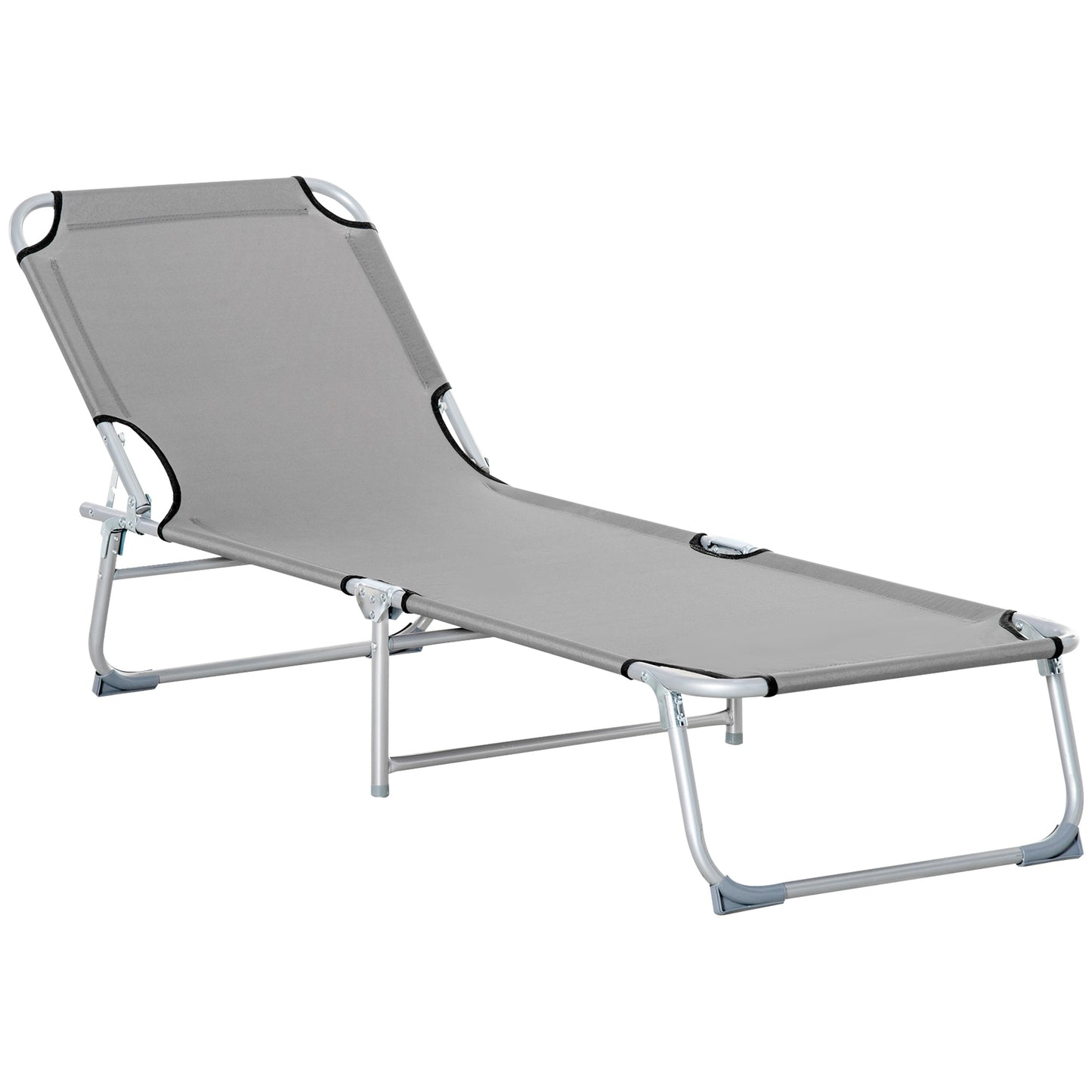 Outsunny Reclining Sun Lounger Chair Folding Camping Bed with 4-Position Adjustable Backrest, Grey Default Title