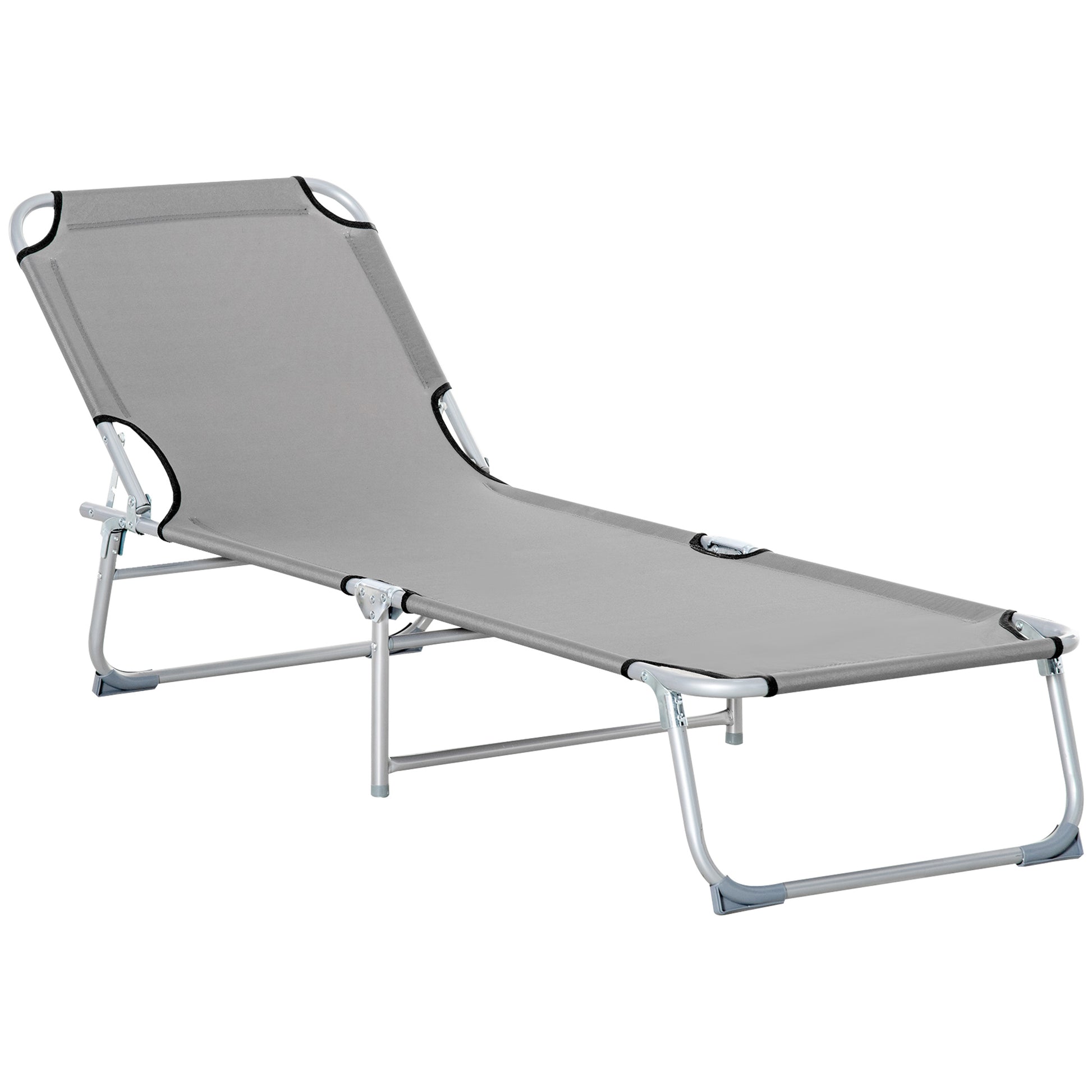 Outsunny Reclining Sun Lounger Chair Folding Camping Bed with 4-Position Adjustable Backrest, Grey Default Title
