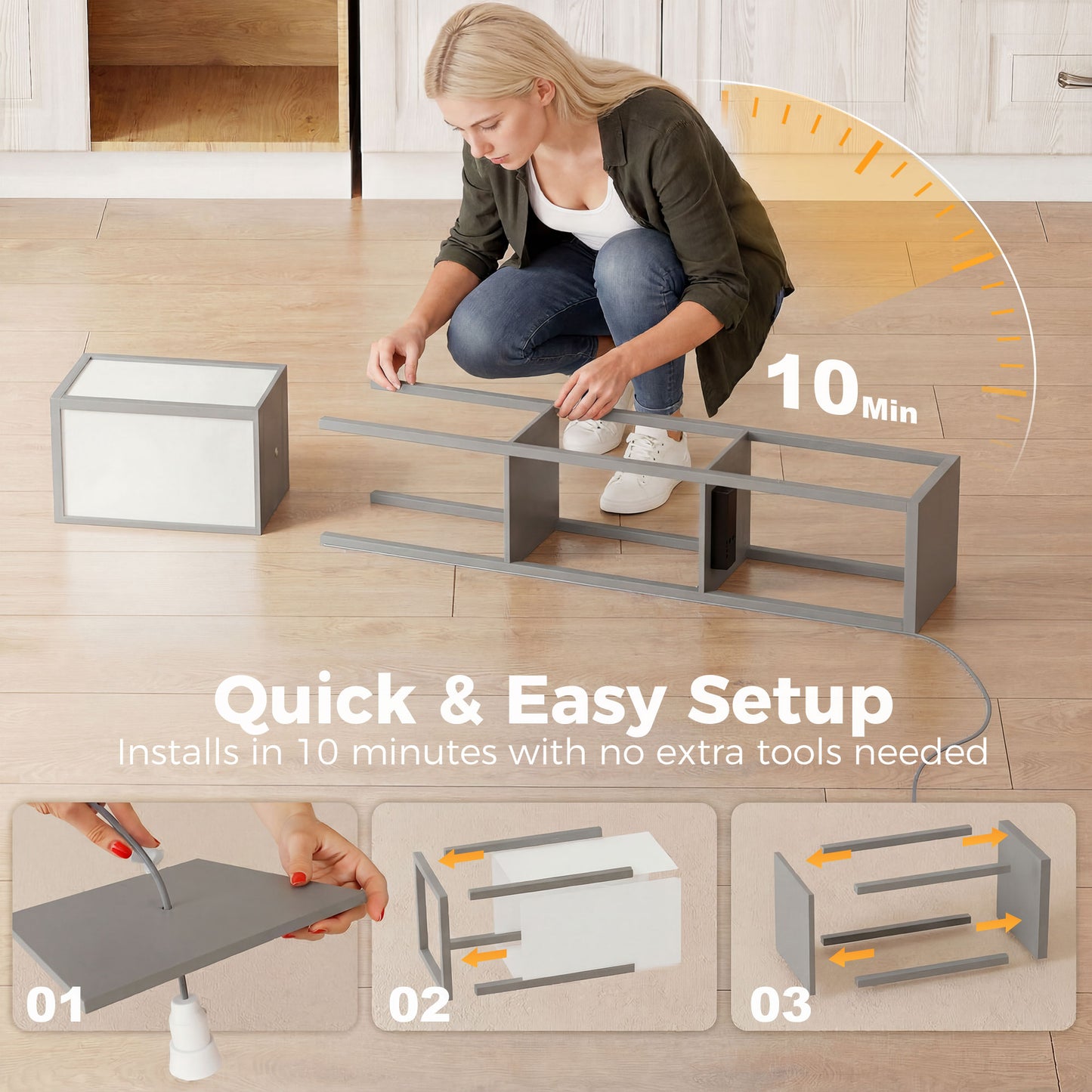 HOMCOM Floor Lamp with Shelves, 3 Layer Column Modern Standing Lamp for Living Room, Bedroom, Office, Grey