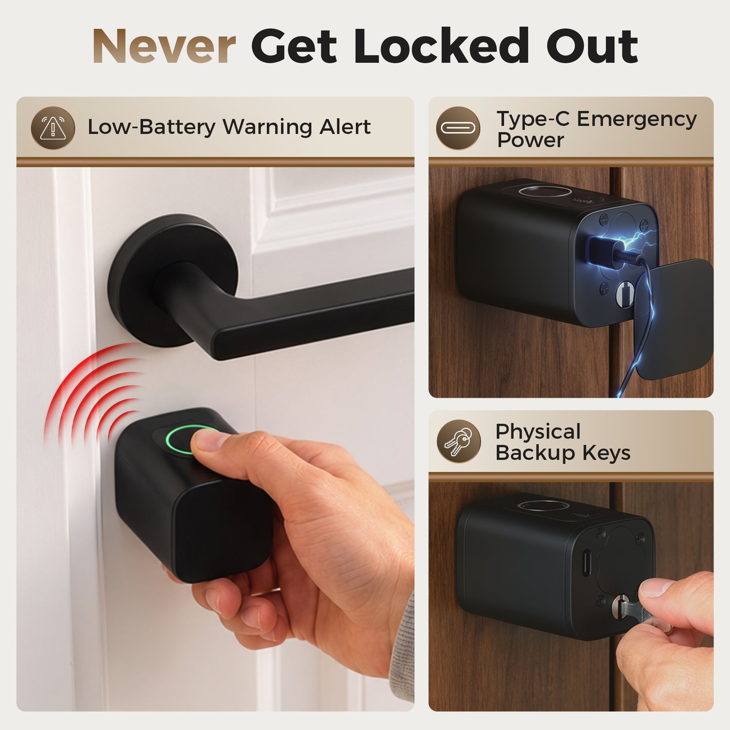 HOMCOM Smart Door Cylinder, 5-in-1 (Fingerprint Biometrics/Passcode/APP/NFC Card/Key), Shared Access, Bluetooth Cylinder