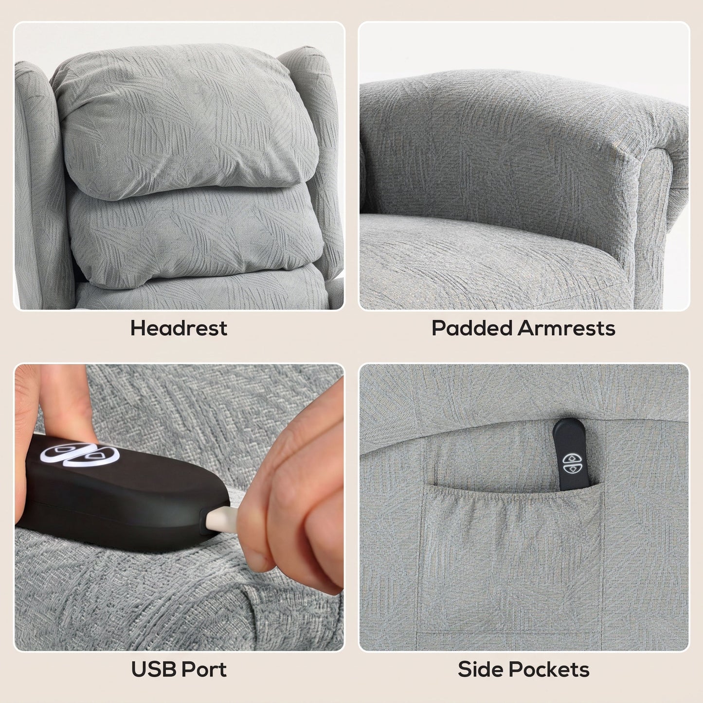 HOMCOM Velvet-Feel Electric Riser Recliner Chair - Grey