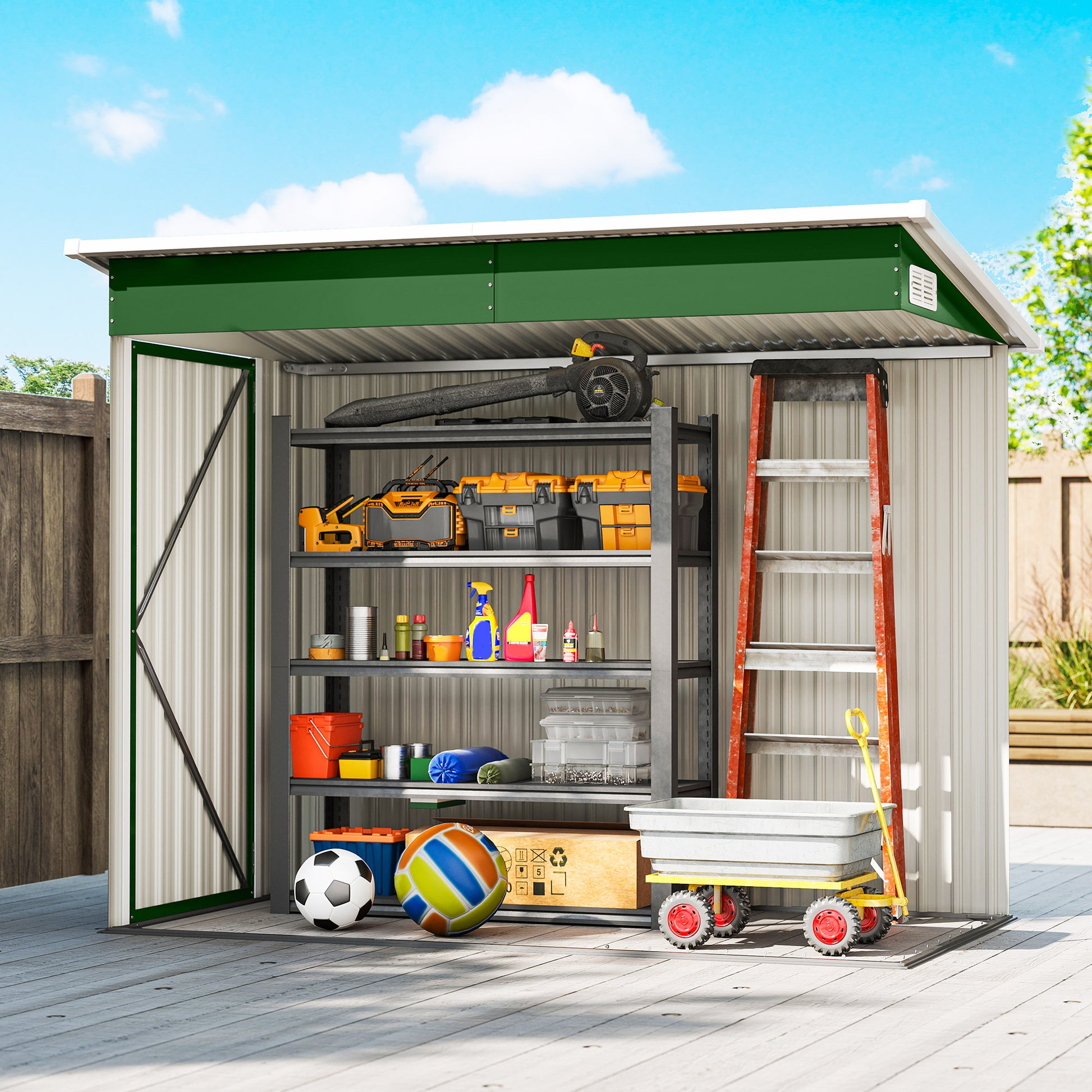 Outsunny 7.5 x 4.3ft Metal Garden Storage Shed, Waterproof Outdoor Shed with Triple Lockable Door, Gloves, Vents, Green